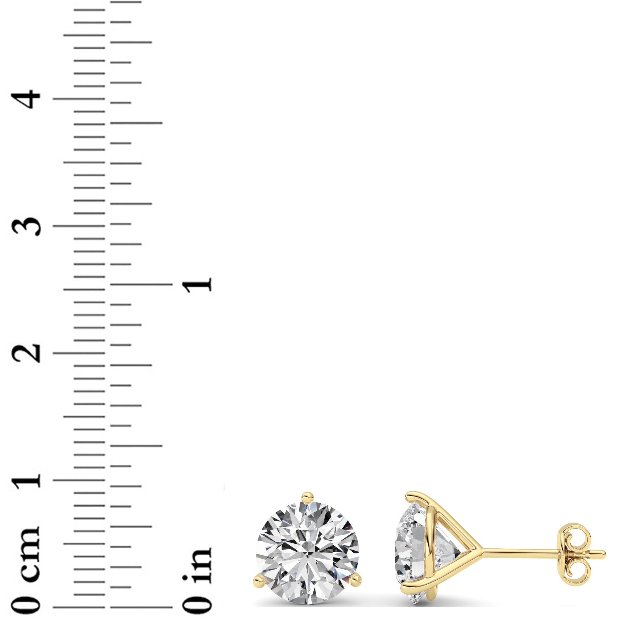 5CTW Round Shaped Lab Grown Diamond (G/VS) Three Prong Martini Stud Earrings in 14K Yellow Gold