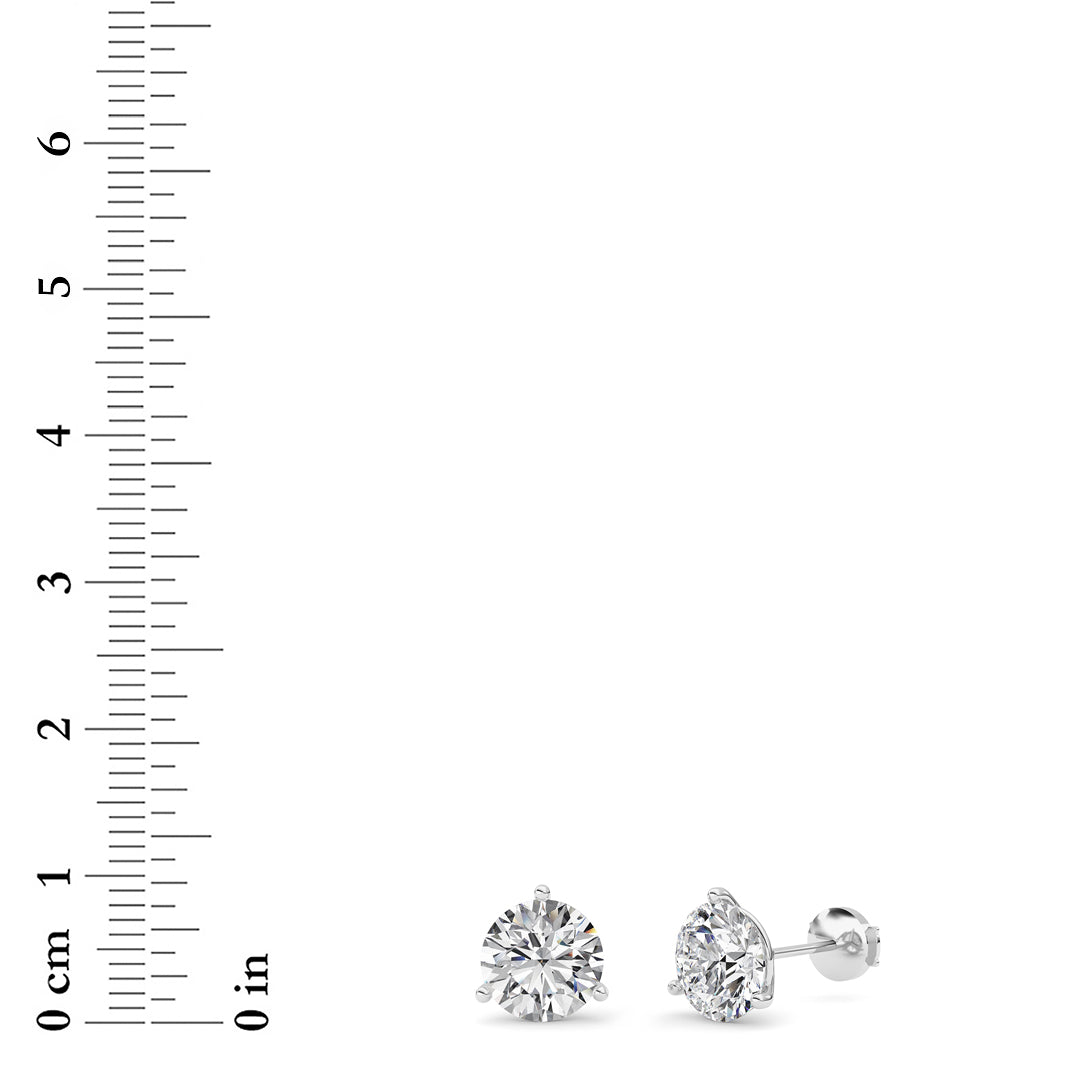 5.5CTW Round Shaped Lab Grown Diamond (G/VS) Three Prong Martini Stud Earrings in 14K White Gold