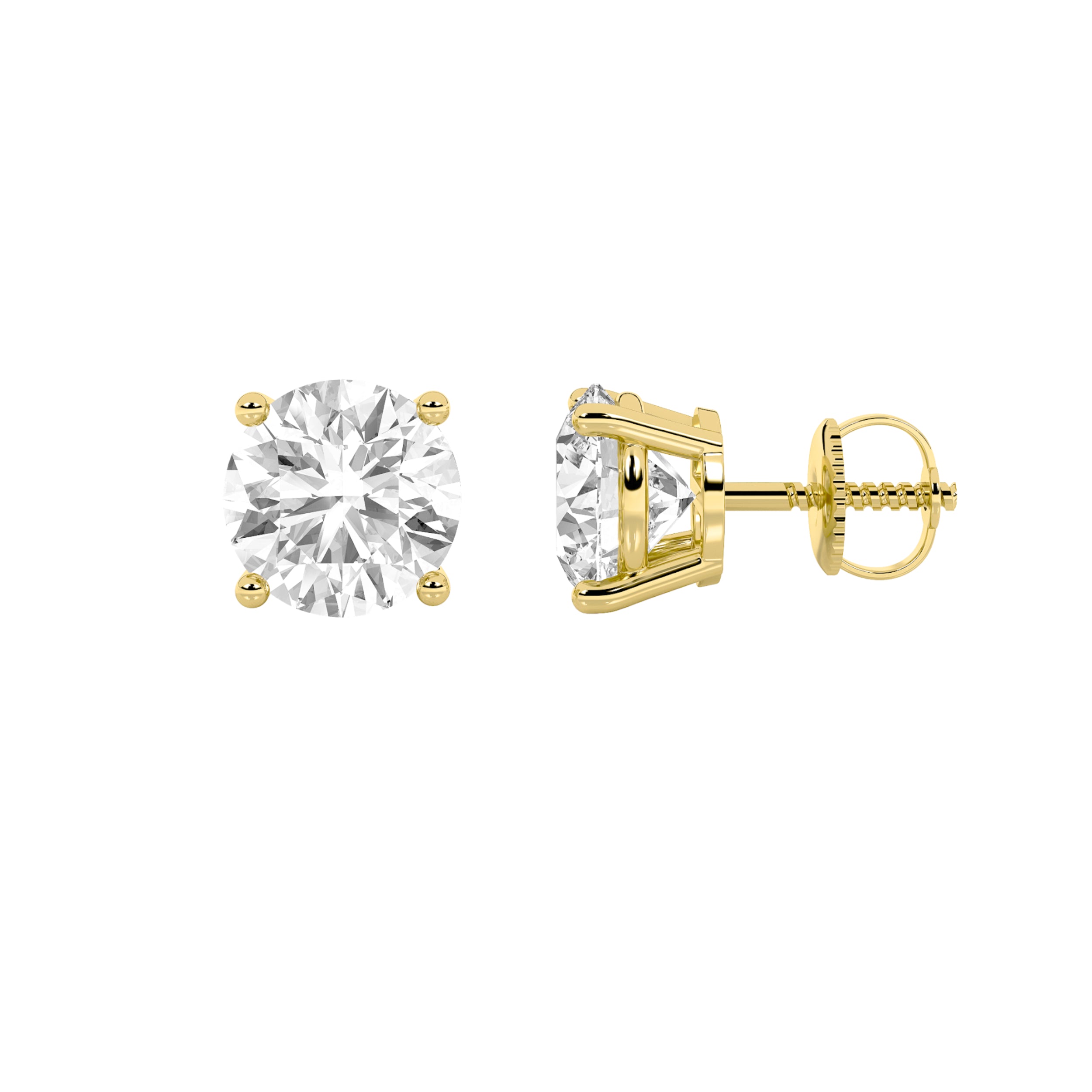 5.5CTW Round Shaped Lab Grown Diamond (G/VS) Three Prong Martini Stud Earrings in 14K Yellow Gold