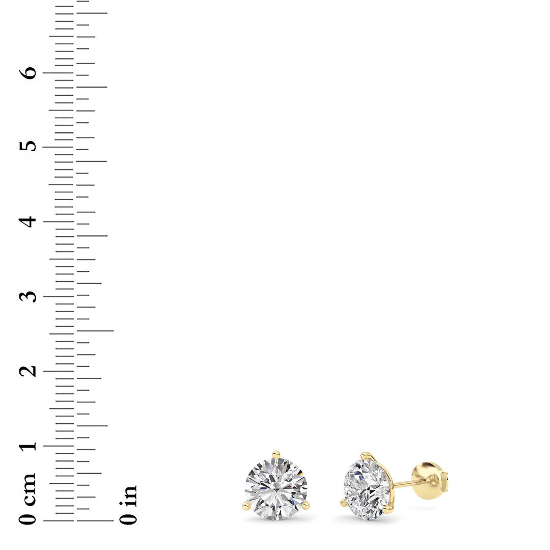 5.5CTW Round Shaped Lab Grown Diamond (G/VS) Three Prong Martini Stud Earrings in 14K Yellow Gold