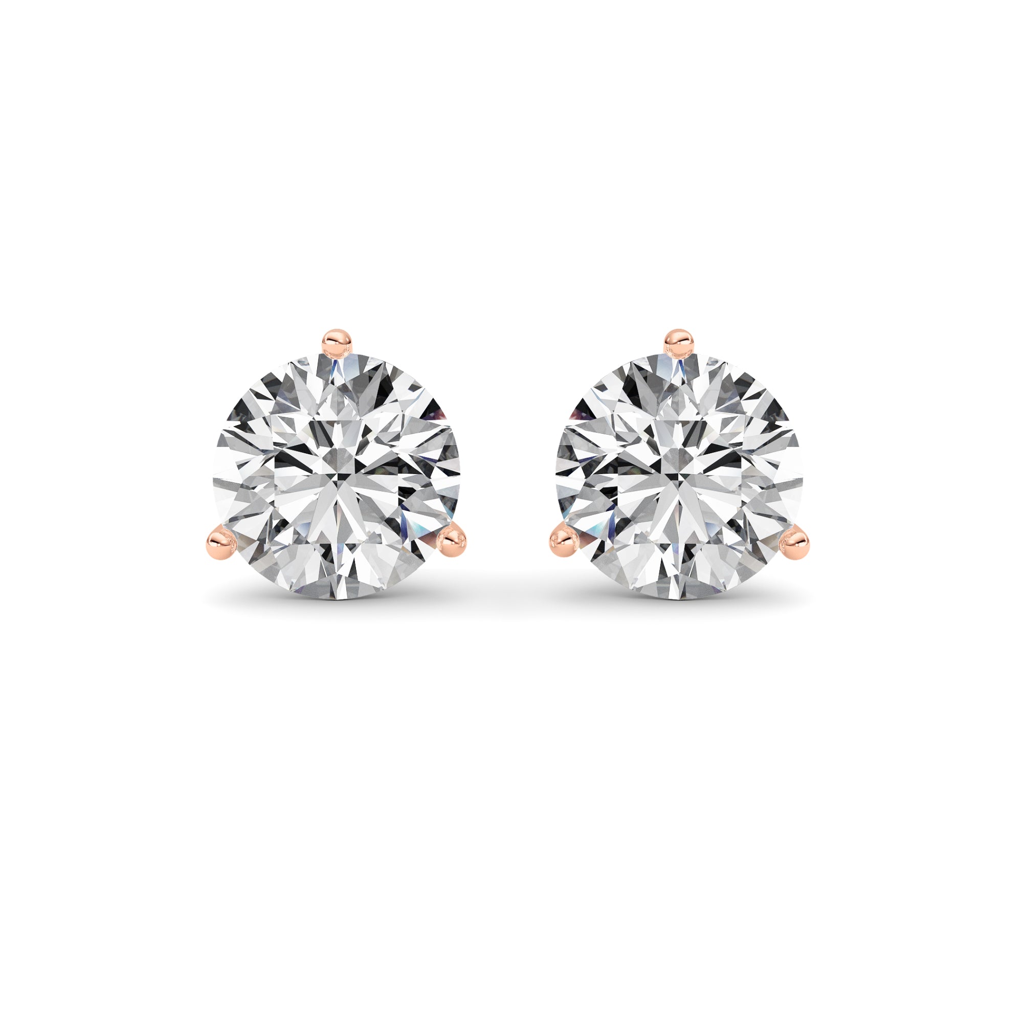 5.5CTW Round Shaped Lab Grown Diamond (G/VS) Three Prong Martini Stud Earrings in 14K Gold