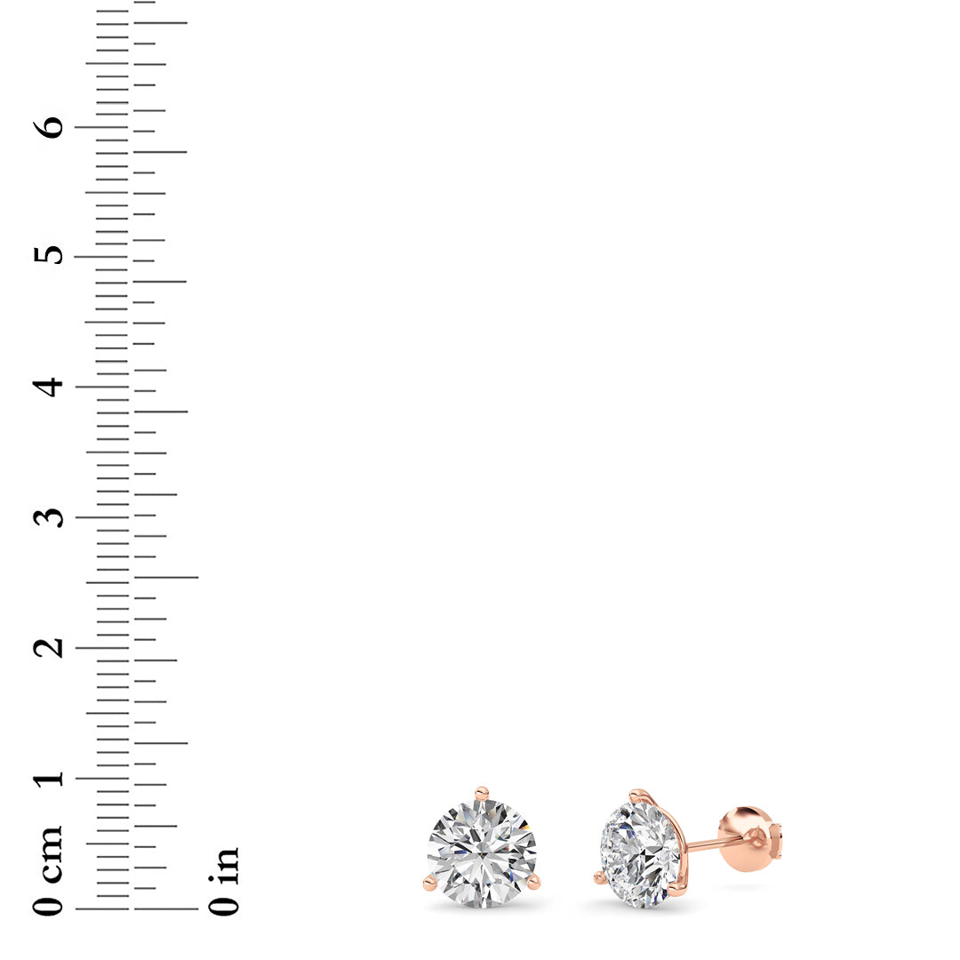 5.5CTW Round Shaped Lab Grown Diamond (G/VS) Three Prong Martini Stud Earrings in 14K Gold