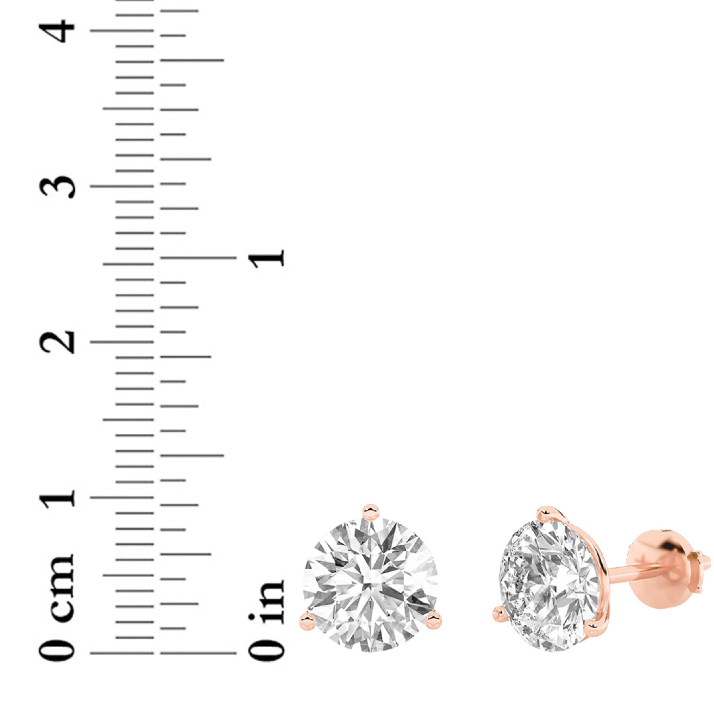 6CTW Round Shaped Lab Grown Diamond (G/VS) Three Prong Martini Stud Earrings in 14K Gold