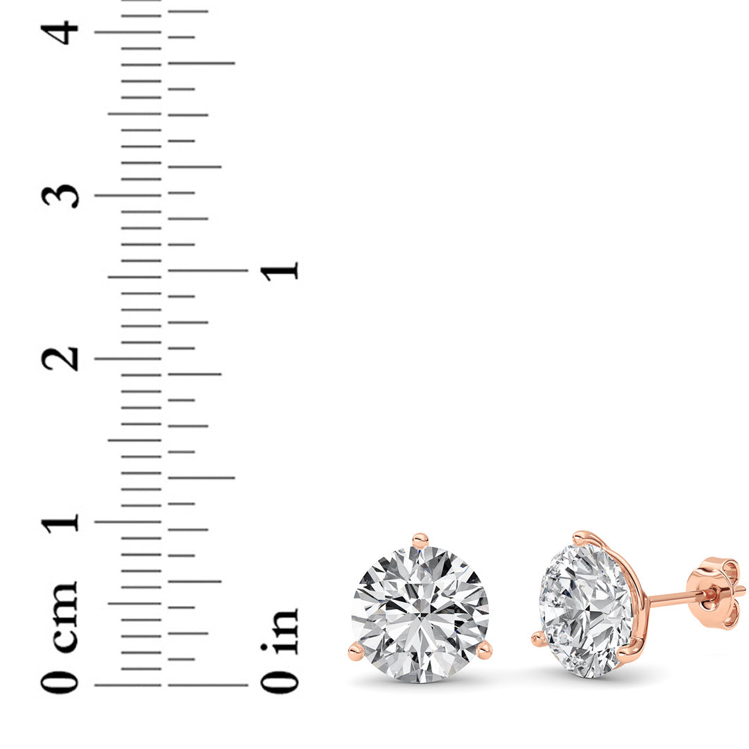 6CTW Round Shaped Lab Grown Diamond (G/VS) Three Prong Martini Stud Earrings in 14K Gold