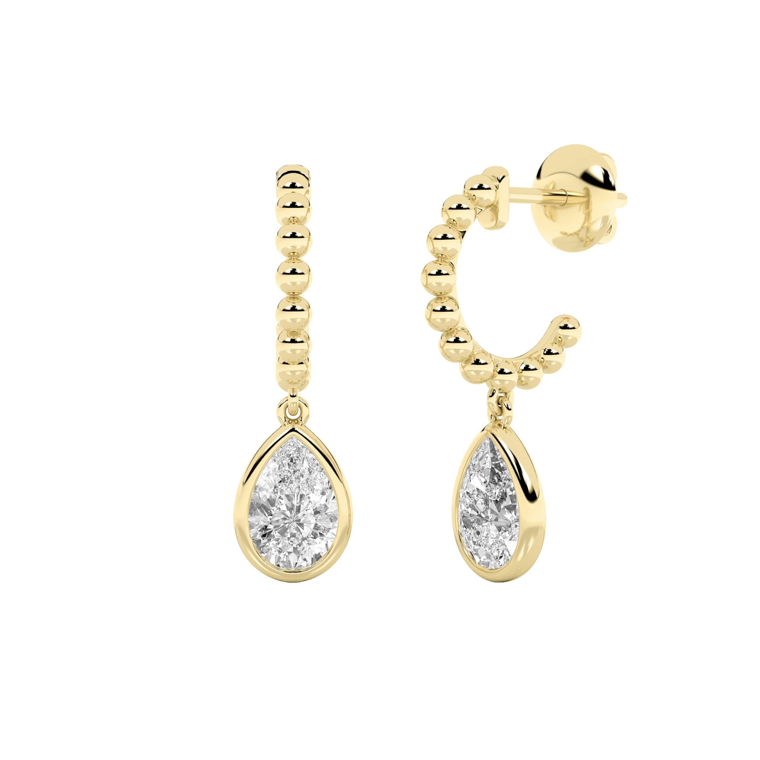 1CTW Pear Shaped Lab Grown Diamond (F/VS) Dangle Earrings in 14K Gold