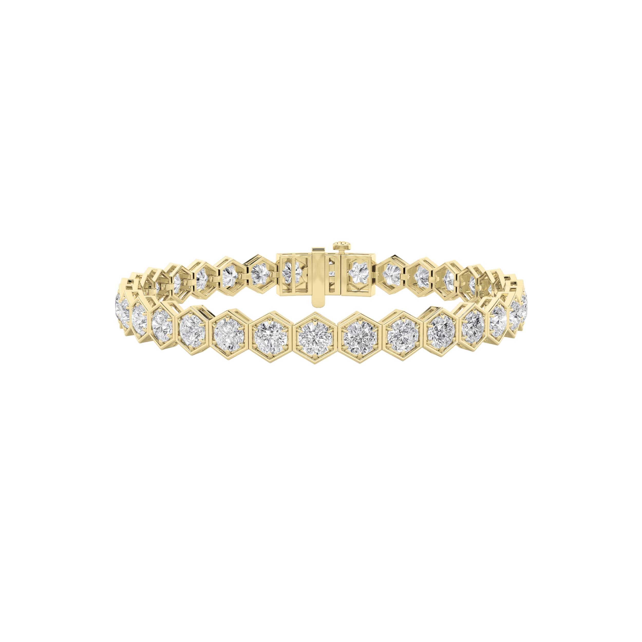 10CTW Round Shaped Lab Grown Diamond (F/VS) Bracelet in 14K Gold