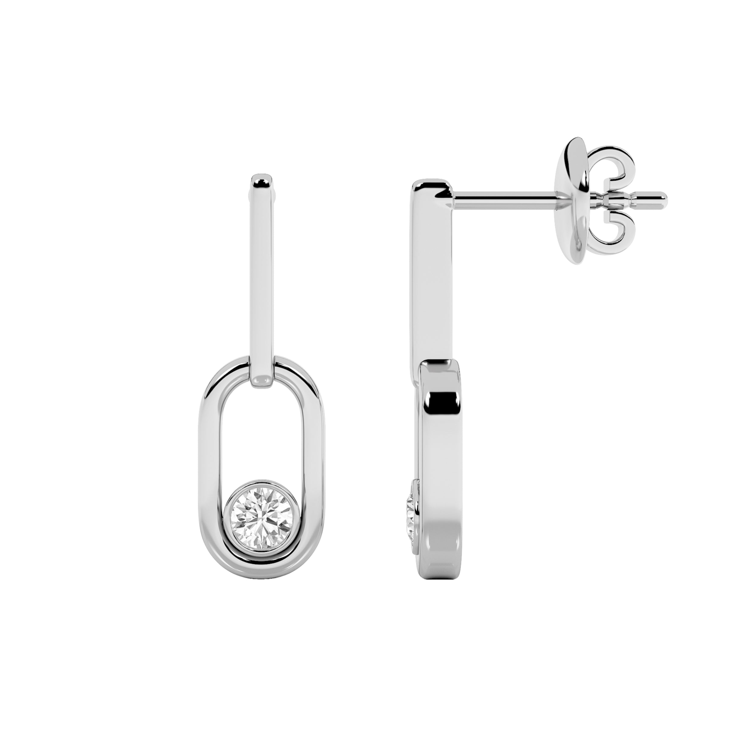 0.5CTW Round Shaped Lab Grown Diamond (F/VS) Bezel Set Paperclip Dangle Earrings in 14K Gold