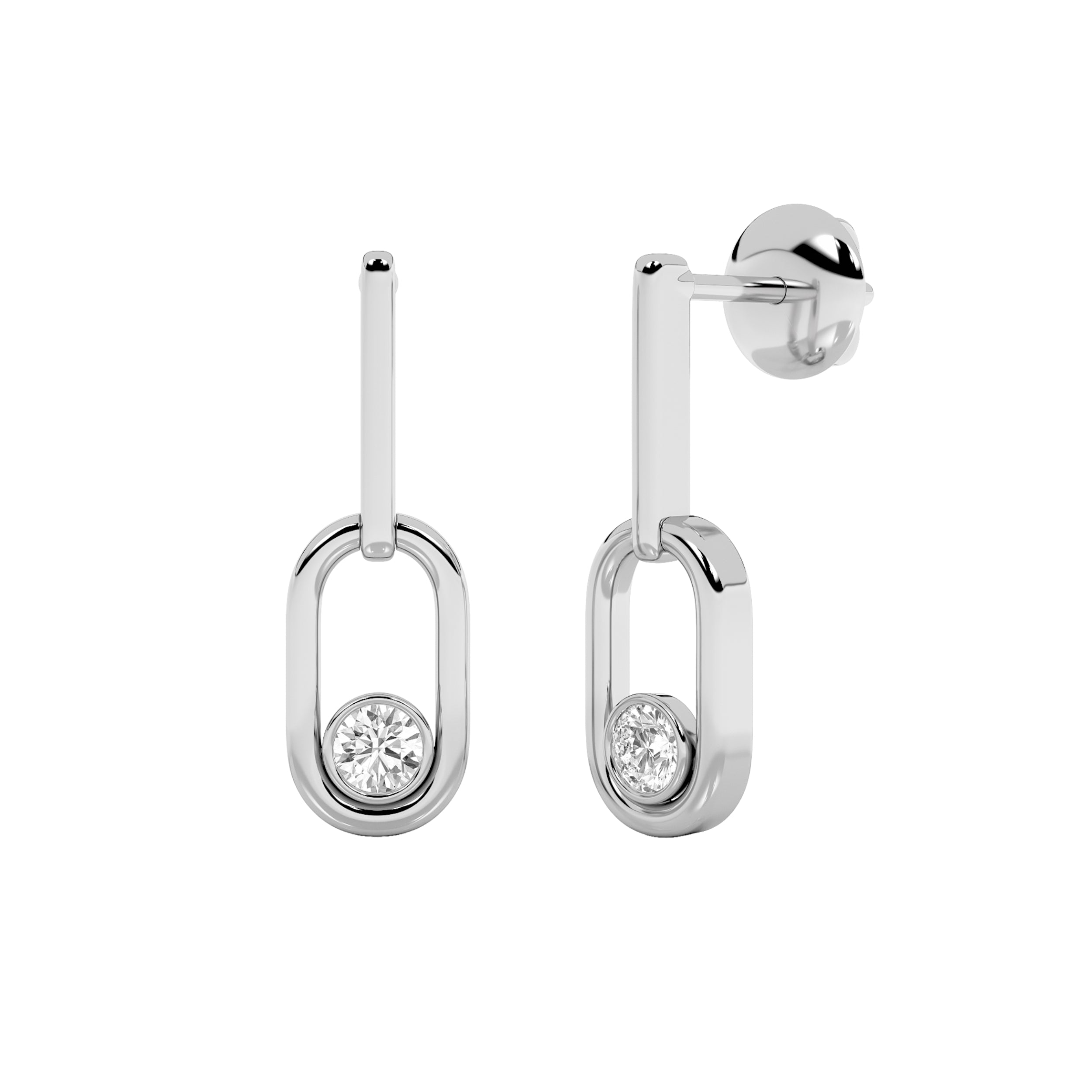 0.5CTW Round Shaped Lab Grown Diamond (F/VS) Bezel Set Paperclip Dangle Earrings in 14K Gold