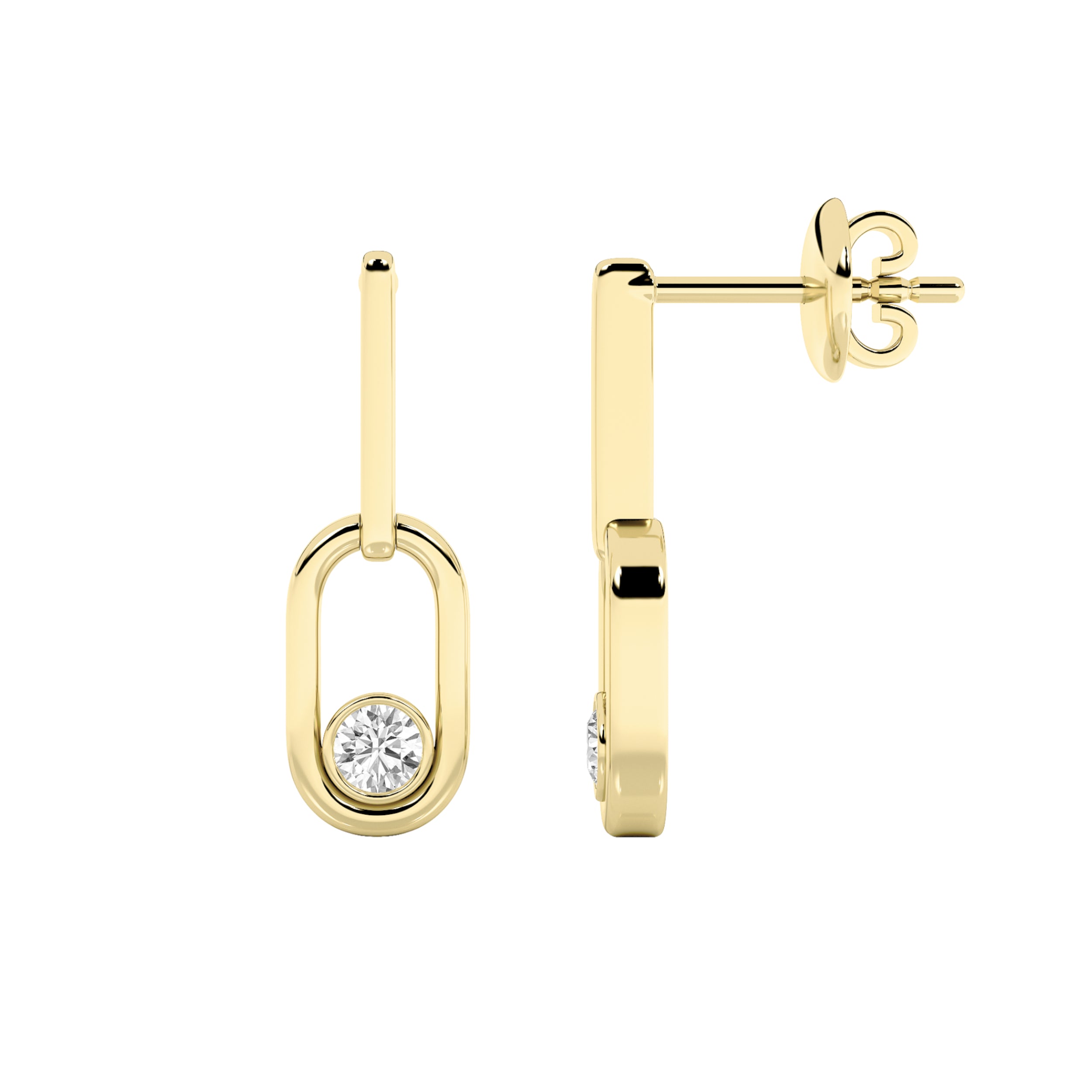0.5CTW Round Shaped Lab Grown Diamond (F/VS) Bezel Set Paperclip Dangle Earrings in 14K Gold