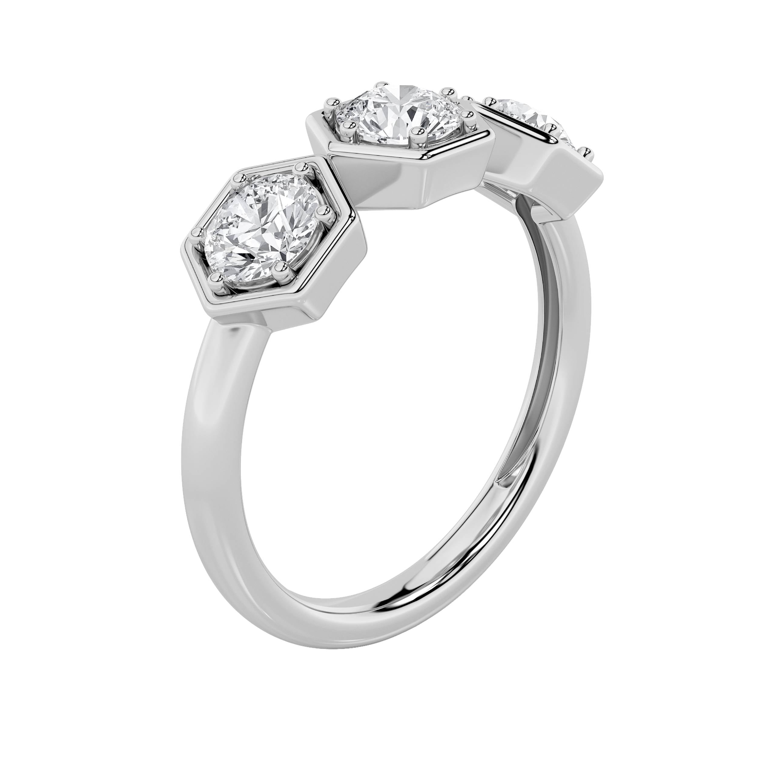 1CTW Round Shaped Lab Grown Diamond (F/VS) Three Stone Ring in 14K Gold