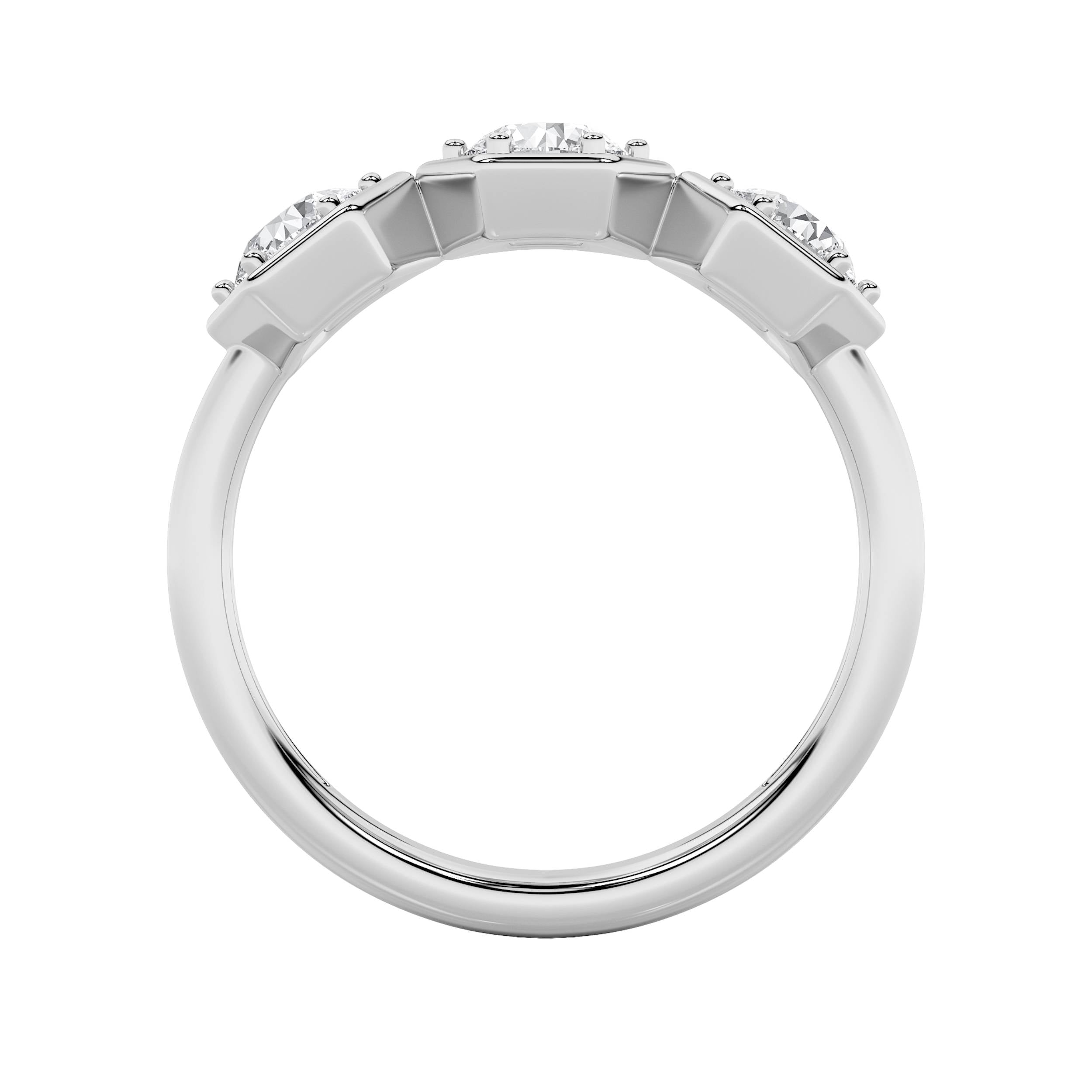 1CTW Round Shaped Lab Grown Diamond (F/VS) Three Stone Ring in 14K Gold