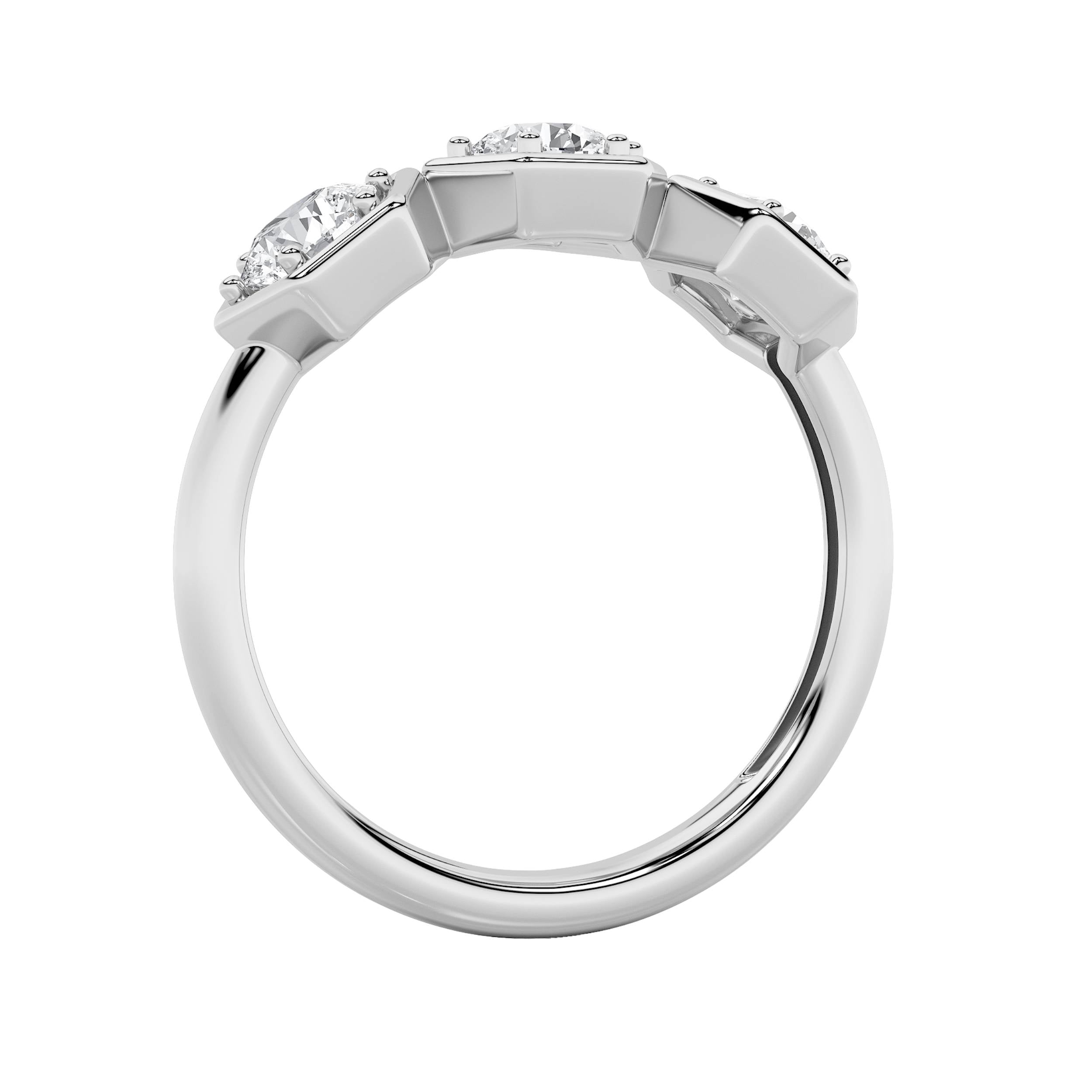 1CTW Round Shaped Lab Grown Diamond (F/VS) Three Stone Ring in 14K Gold