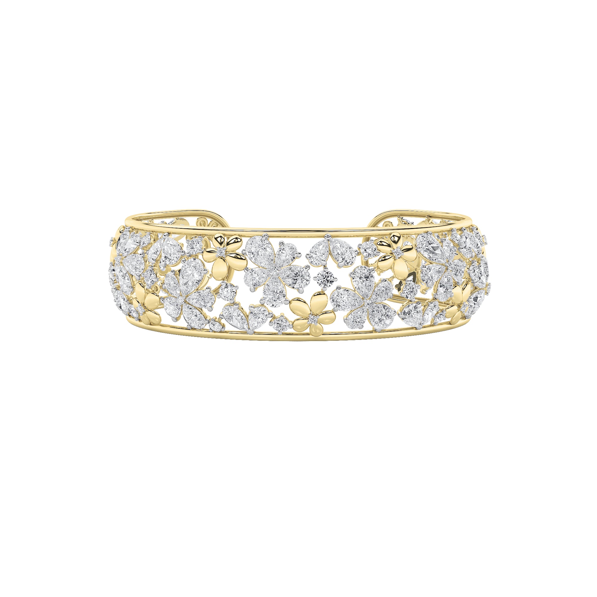 23.5CTW Mix Shaped Lab Grown Diamond (F/VS) Fancy Flower Bracelet in 14K Gold