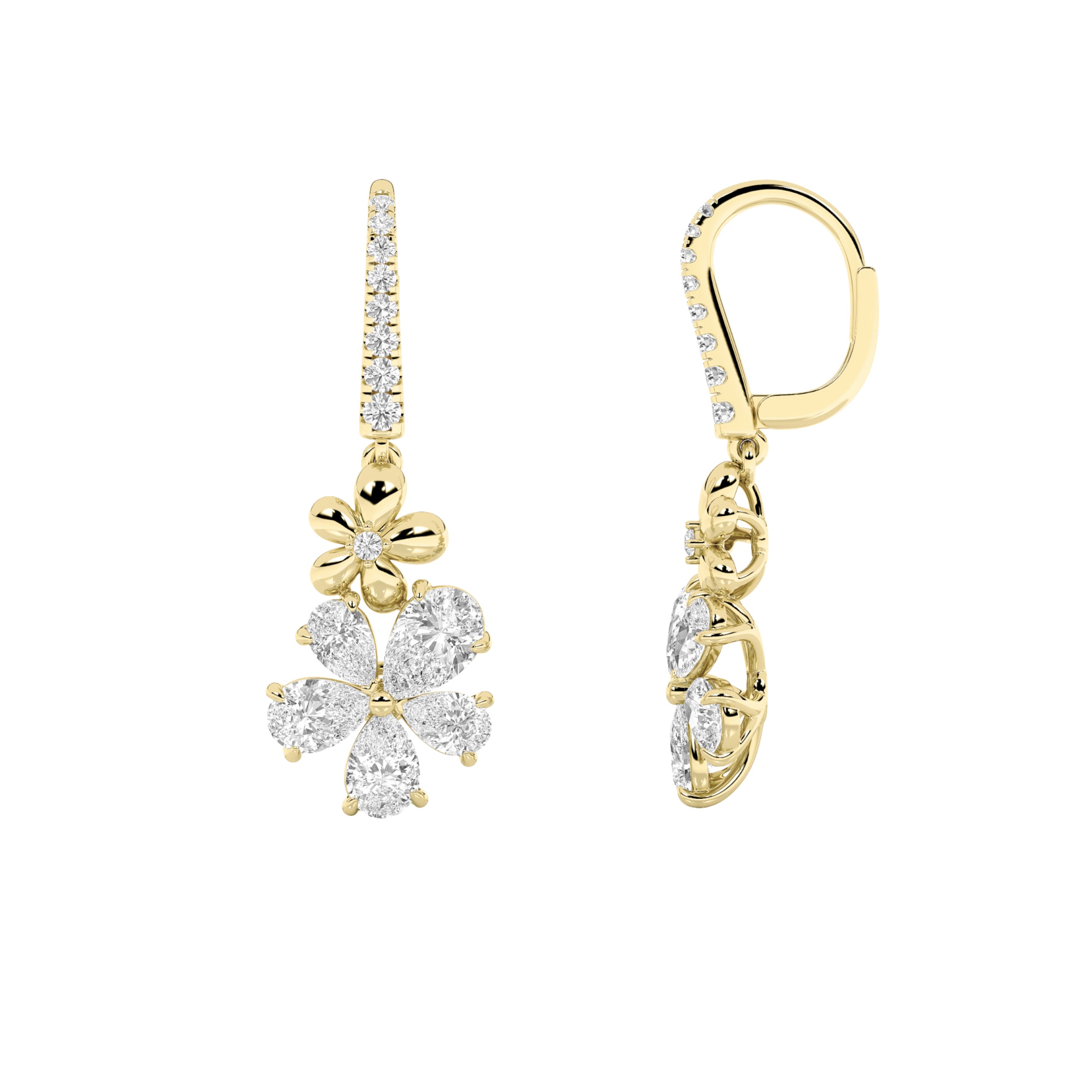 3.25CTW Pear Shaped Lab Grown Diamond (F/VS) Fancy Flower Earrings in 14K Gold