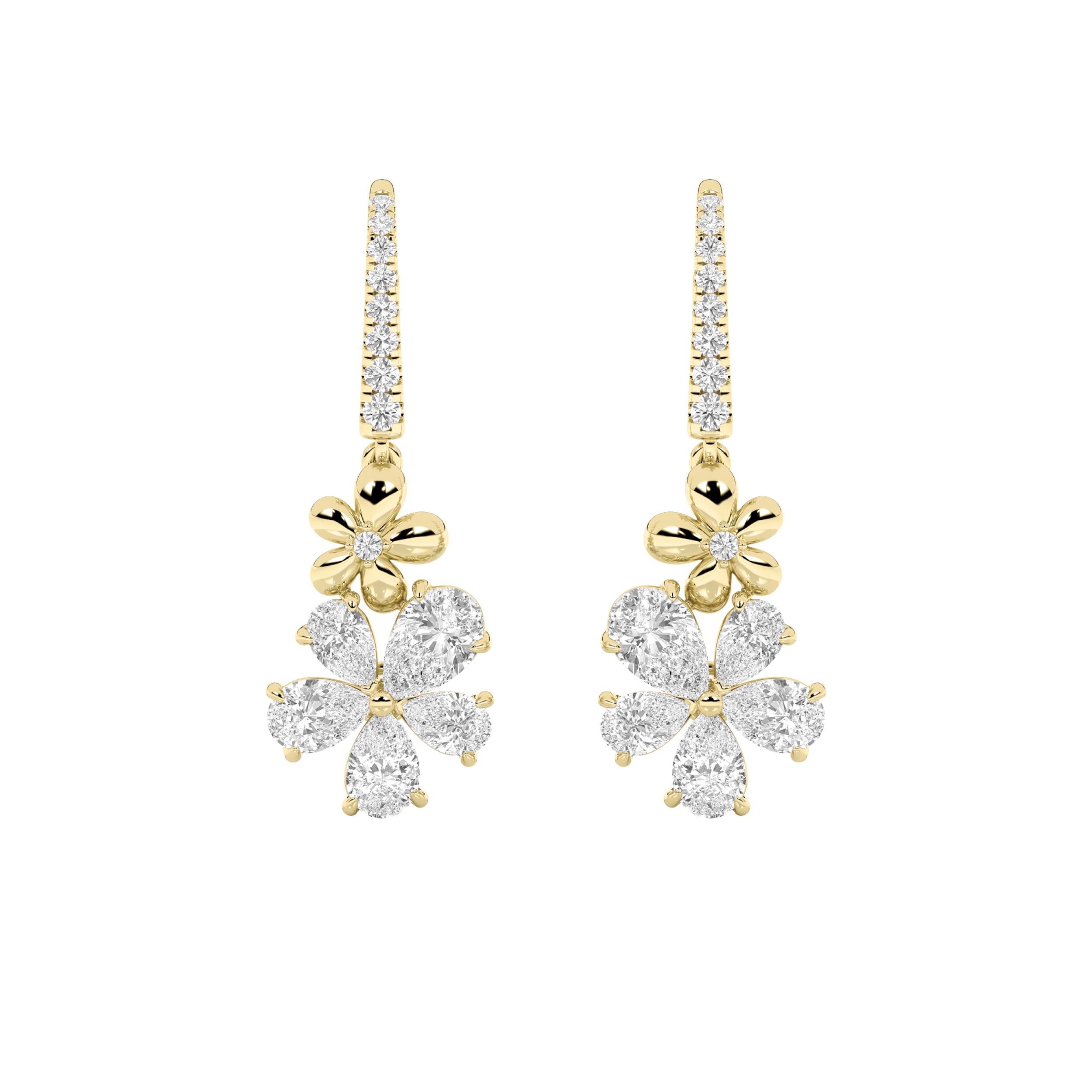 3.25CTW Pear Shaped Lab Grown Diamond (F/VS) Fancy Flower Earrings in 14K Gold