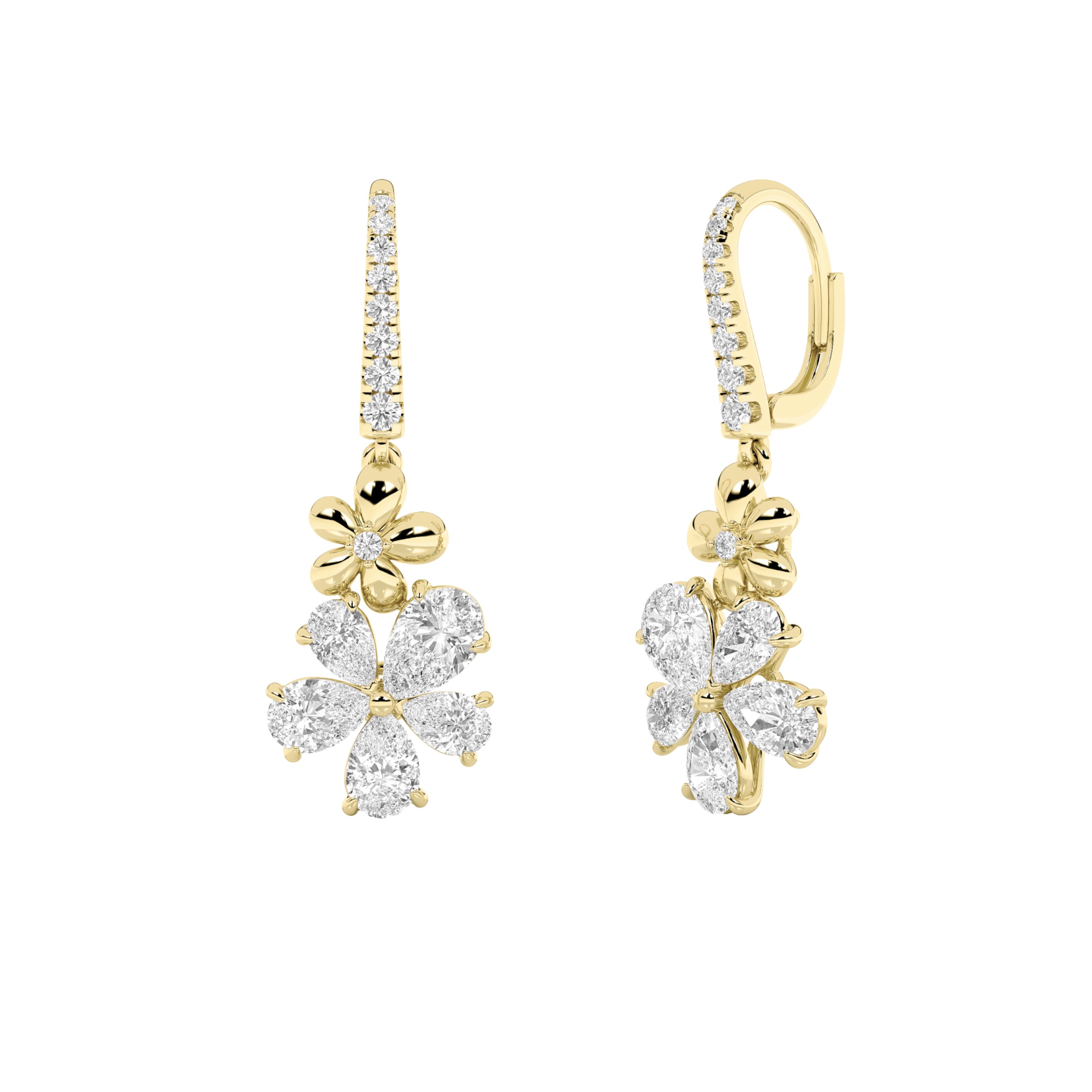 3.25CTW Pear Shaped Lab Grown Diamond (F/VS) Fancy Flower Earrings in 14K Gold