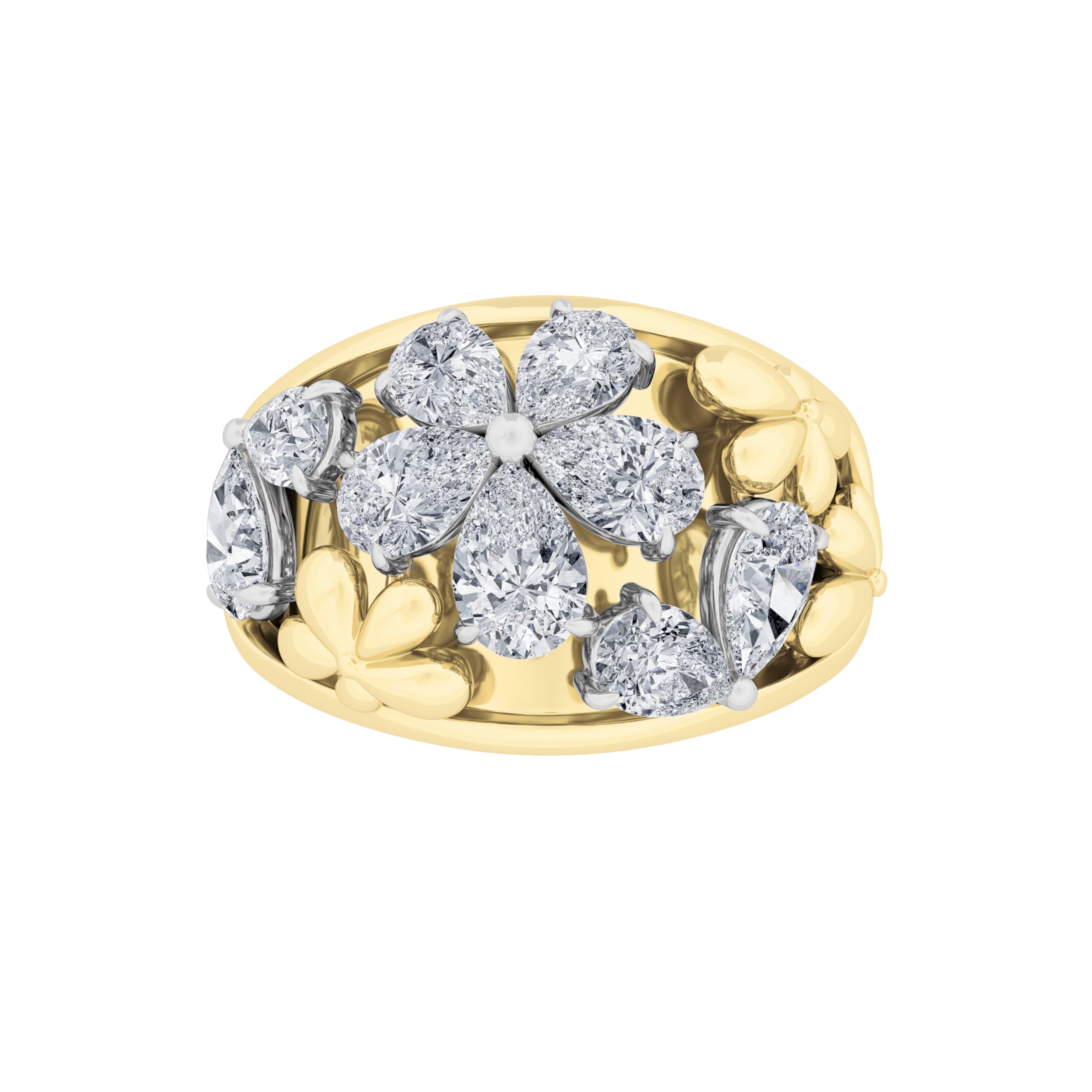 2.5CTW Pear Shaped Lab Grown Diamond (F/VS) Fancy Flower Ring in 14K Gold