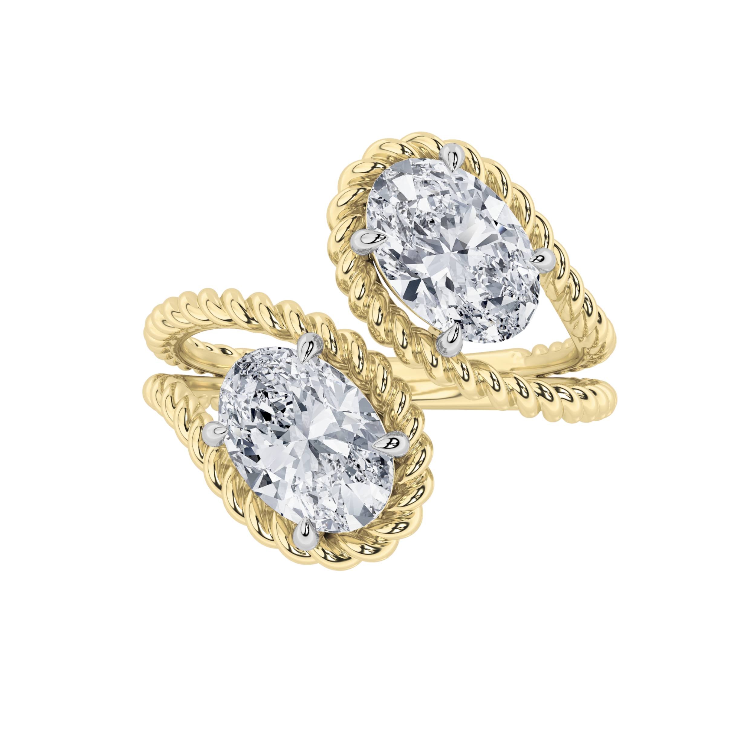 2CTW Oval Shaped Lab Grown Diamond (F/VS) Toi et Moi Fashiion Ring in 14K Gold