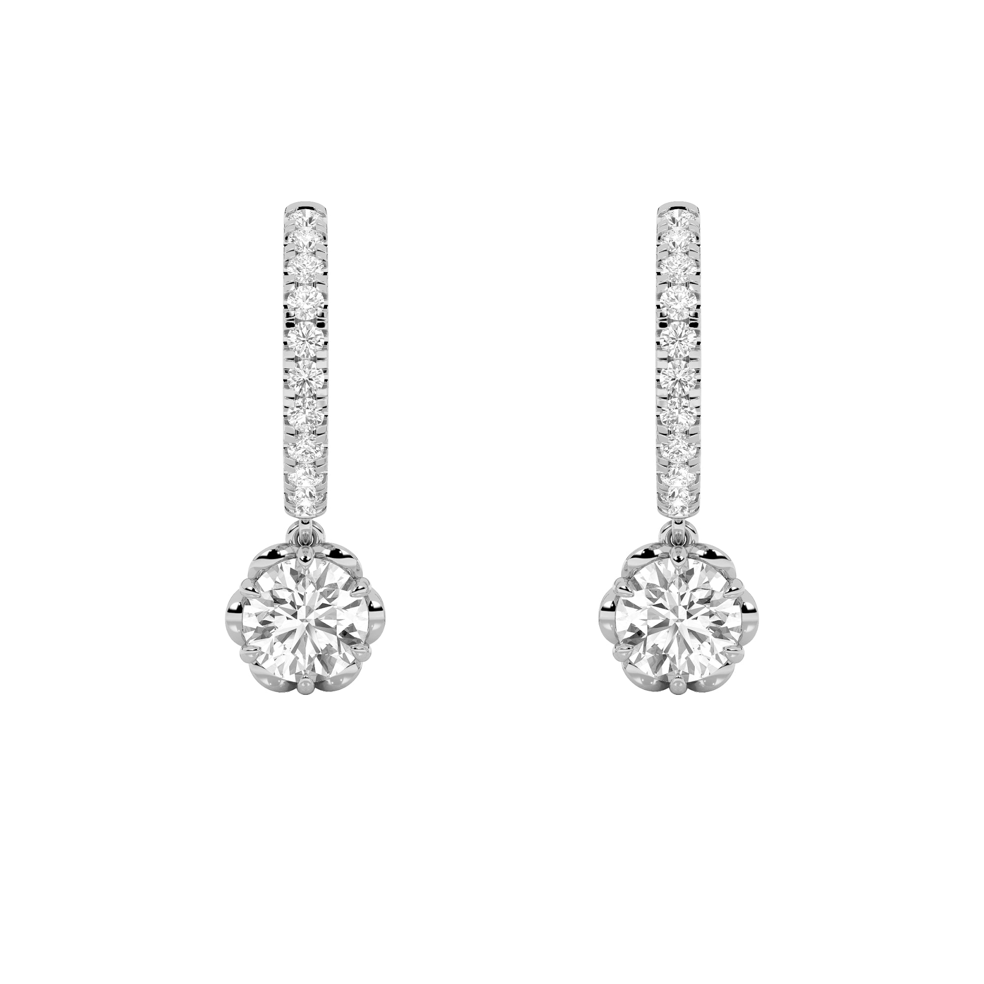 2.5CTW Round Shaped Lab Grown Diamond (F/VS) Dangle Hoop Earrings in 14K Gold