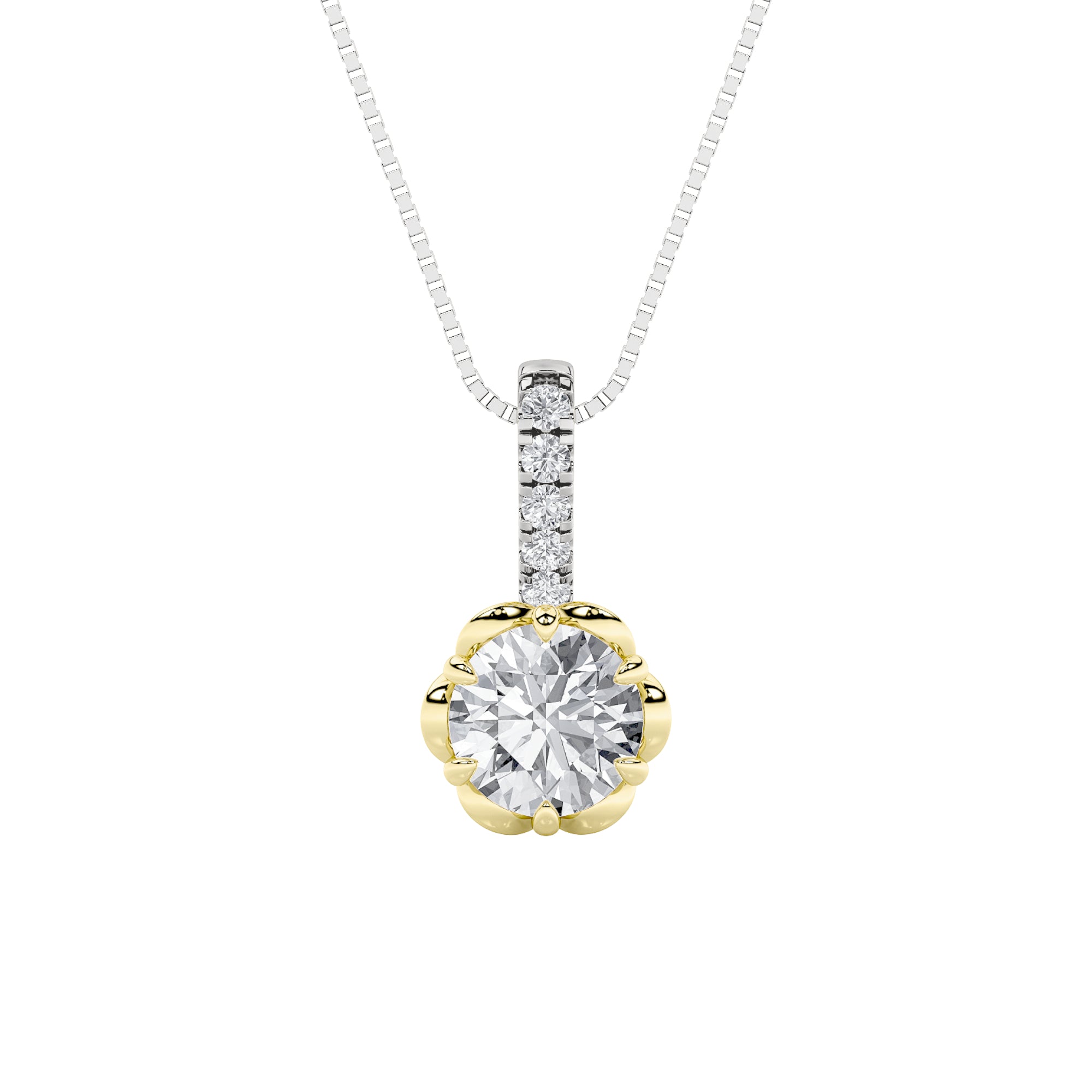 1.5CTW Round Shaped Lab Grown Diamond (F/VS) Two Tone  Pendant in 14K Gold