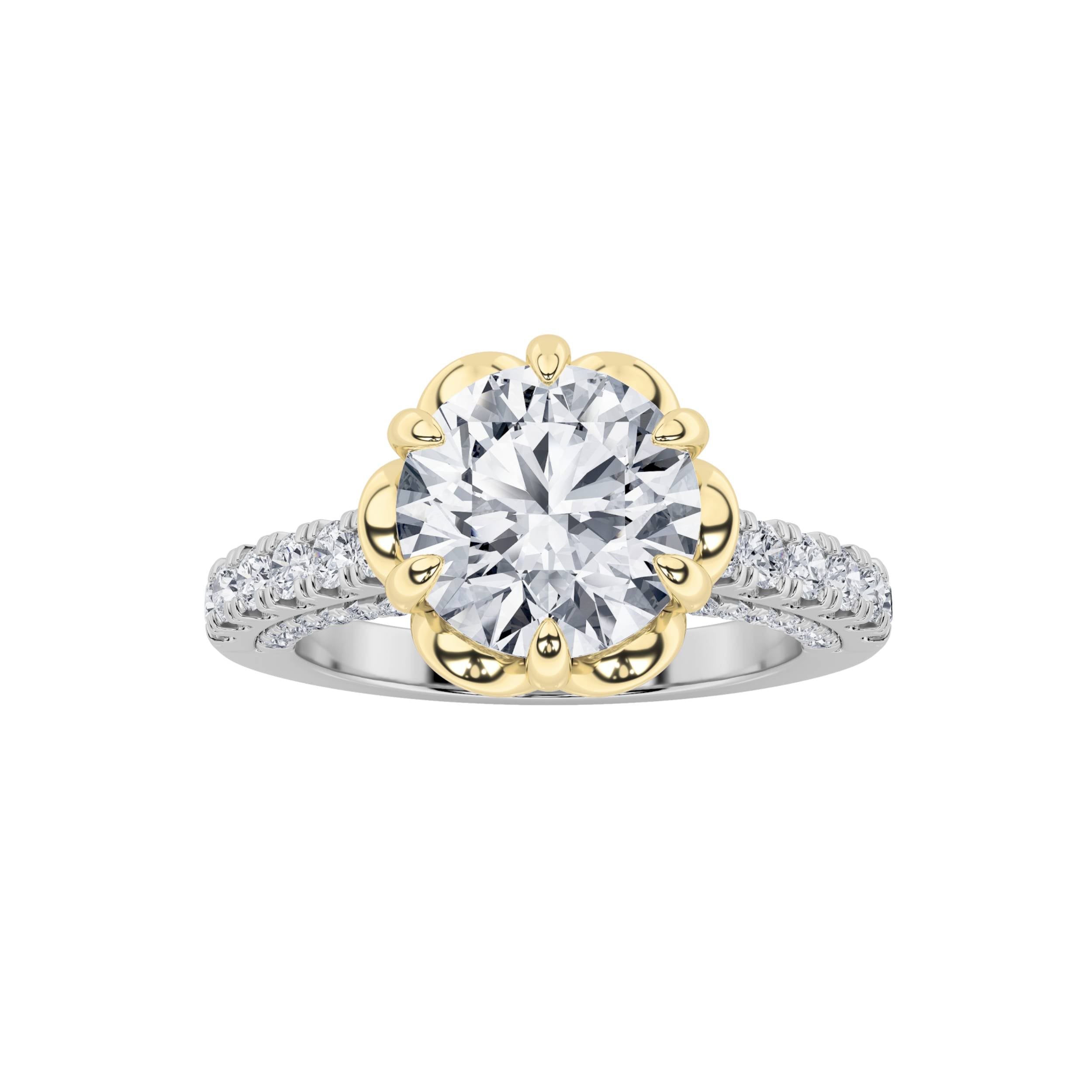 2.5CTW Round Shaped Lab Grown Diamond (F/VS) Two Tone Solitaire Engagement Ring in 14K Gold