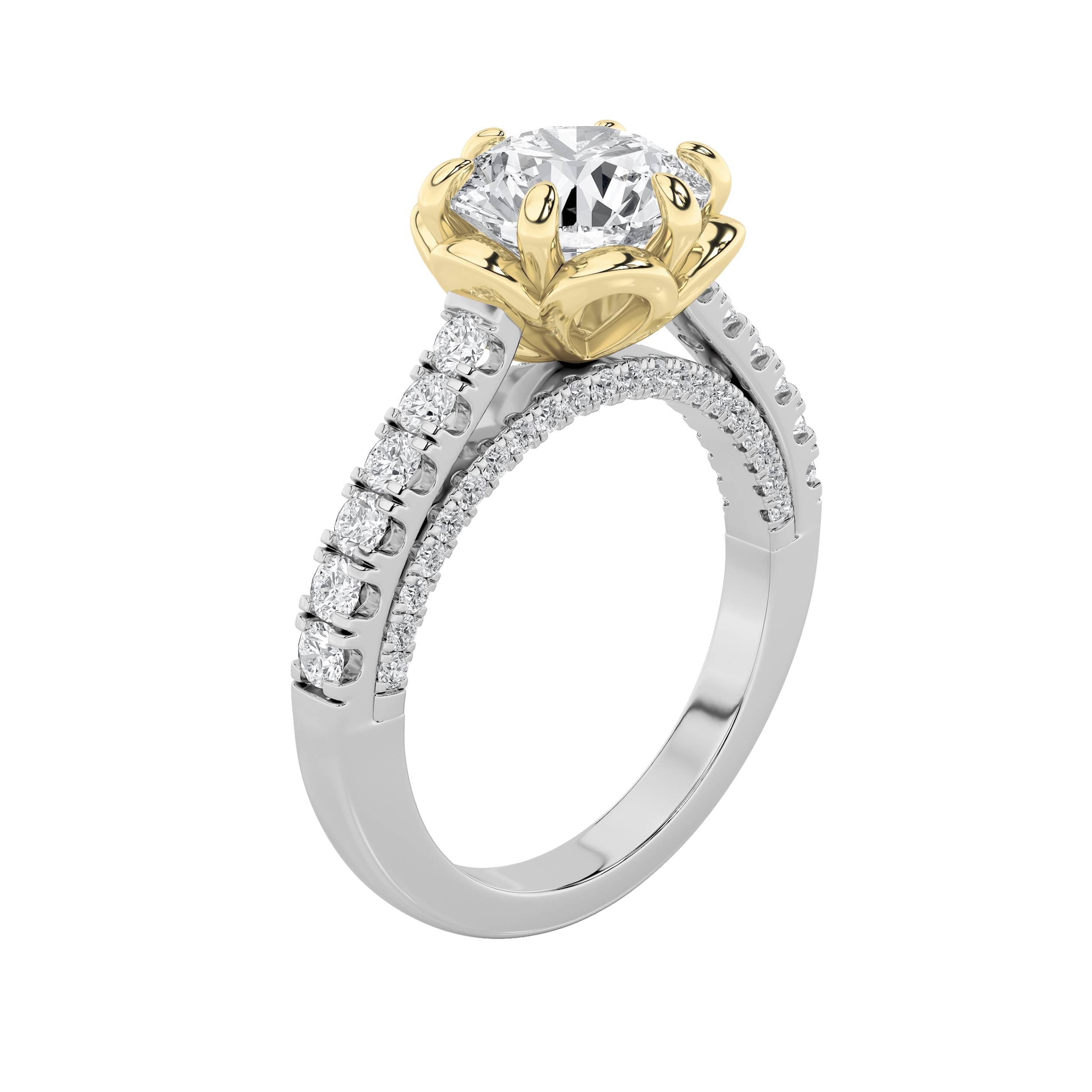 2.5CTW Round Shaped Lab Grown Diamond (F/VS) Two Tone Solitaire Engagement Ring in 14K Gold