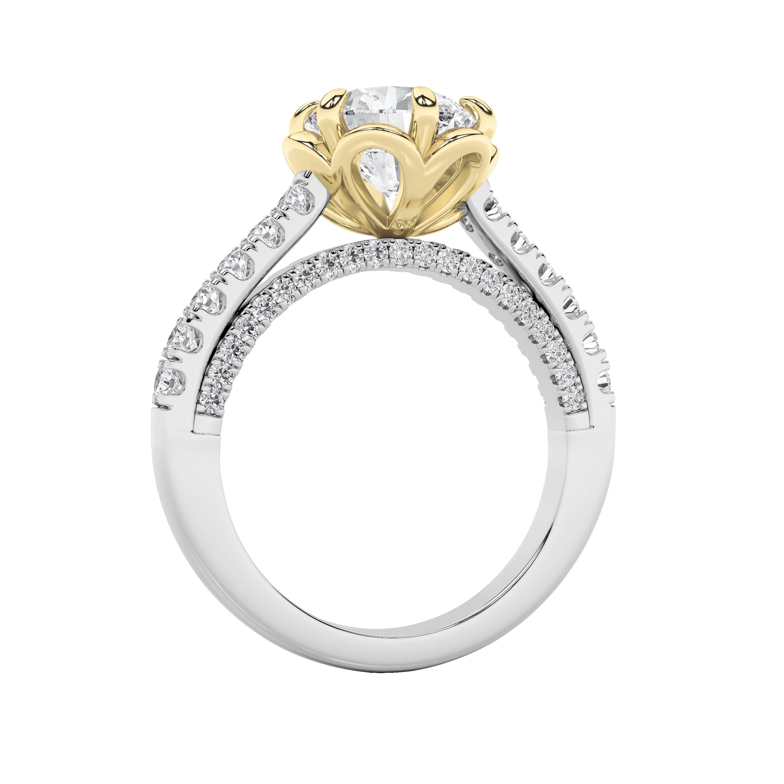 2.5CTW Round Shaped Lab Grown Diamond (F/VS) Two Tone Solitaire Engagement Ring in 14K Gold