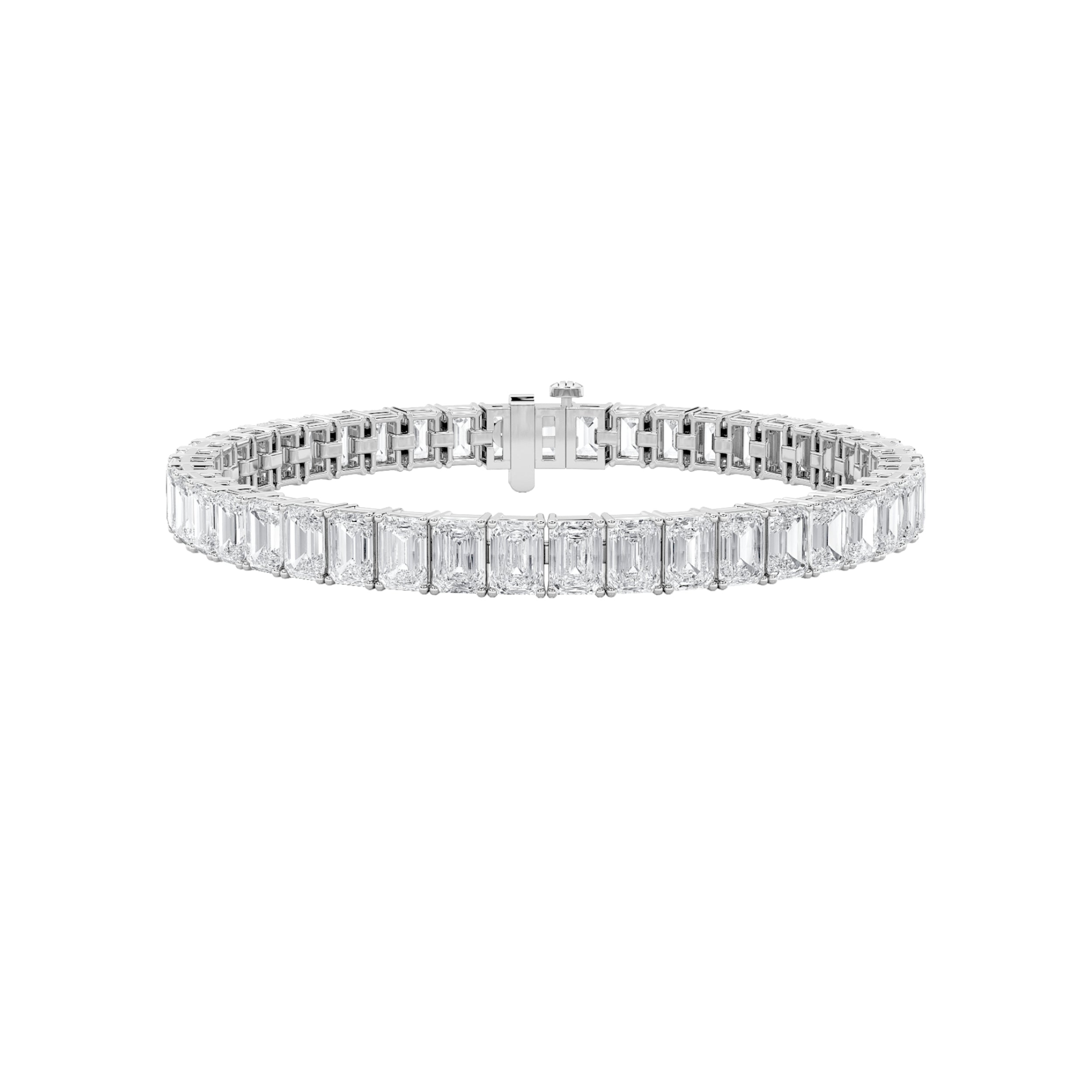 10CTW Emerald Shaped Lab Grown Diamond (F/VS) Bracelet in 14K Gold
