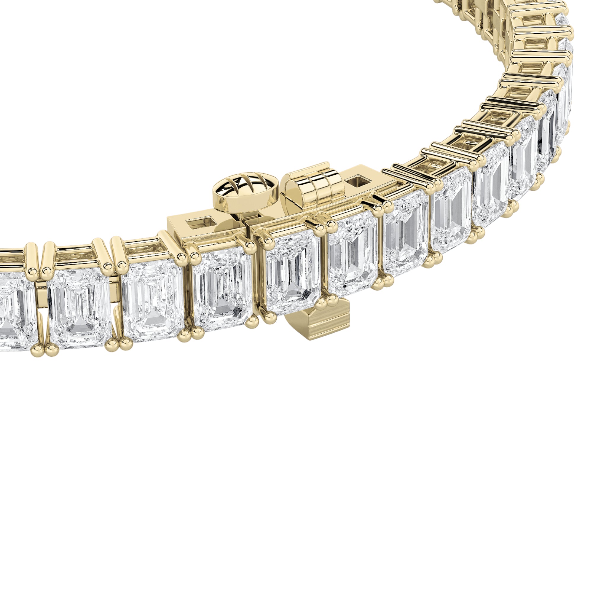 10CTW Emerald Shaped Lab Grown Diamond (F/VS) Bracelet in 14K Gold