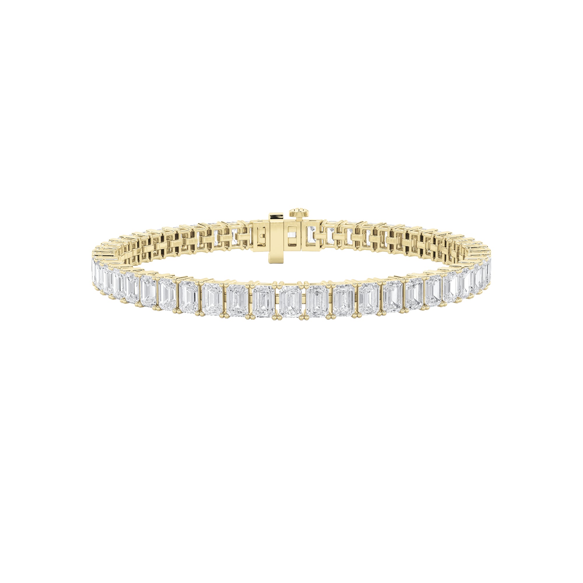 12.5CTW Emerald Shaped Lab Grown Diamond (F/VS) East West Line Bracelet in 14K Gold