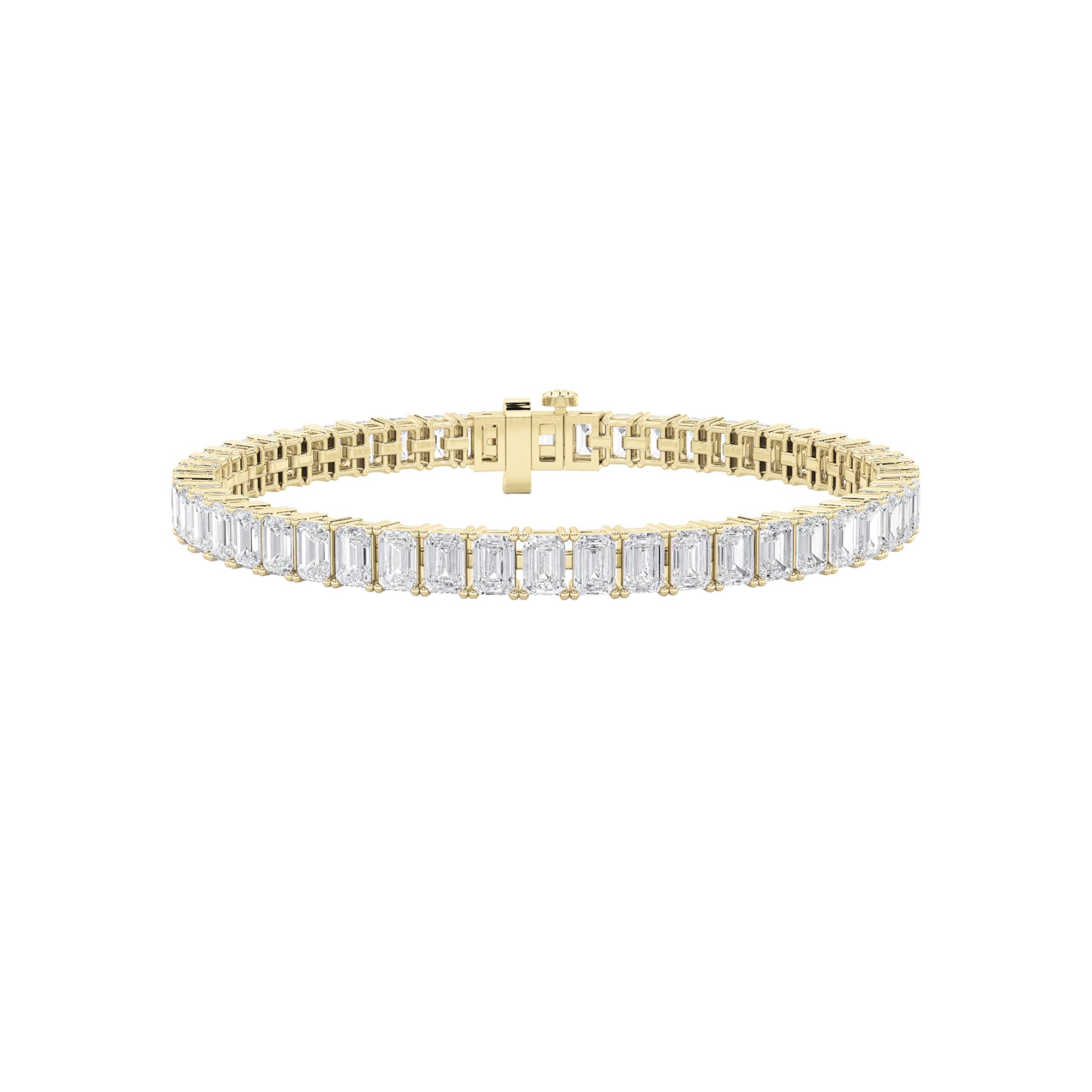 15CTW Emerald Shaped Lab Grown Diamond North South Bracelet in 14K Gold (F/VS)