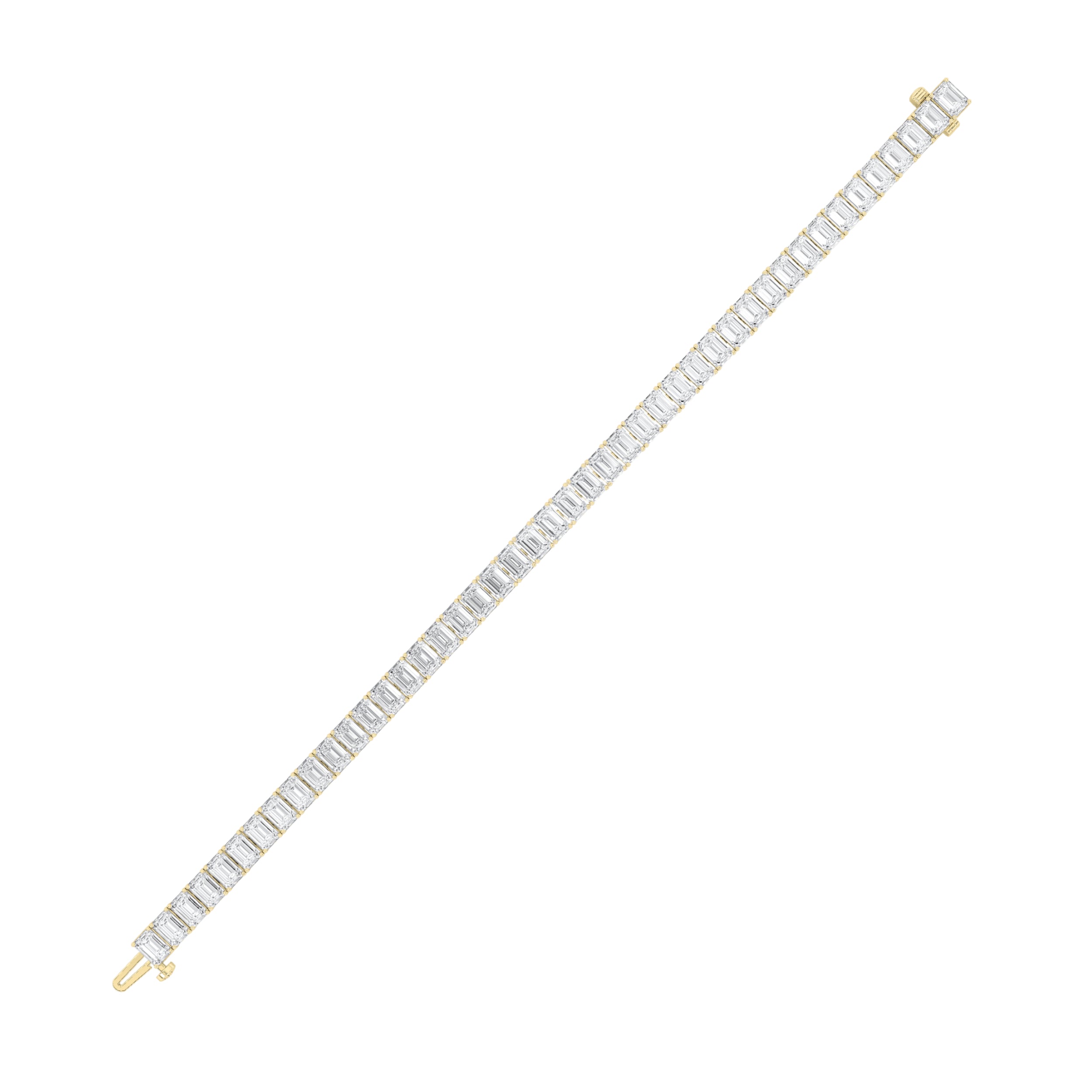 15CTW Emerald Shaped Lab Grown Diamond North South Bracelet in 14K Gold (F/VS)