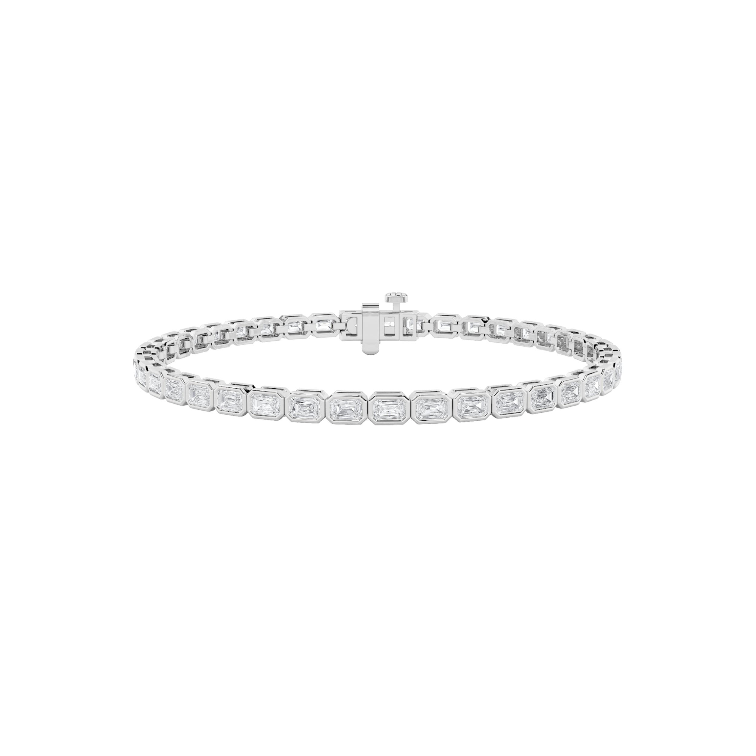 5CTW Emerald Shaped Lab Grown Diamond (F/VS) East West Bezel Set Bracelet in 14K Gold