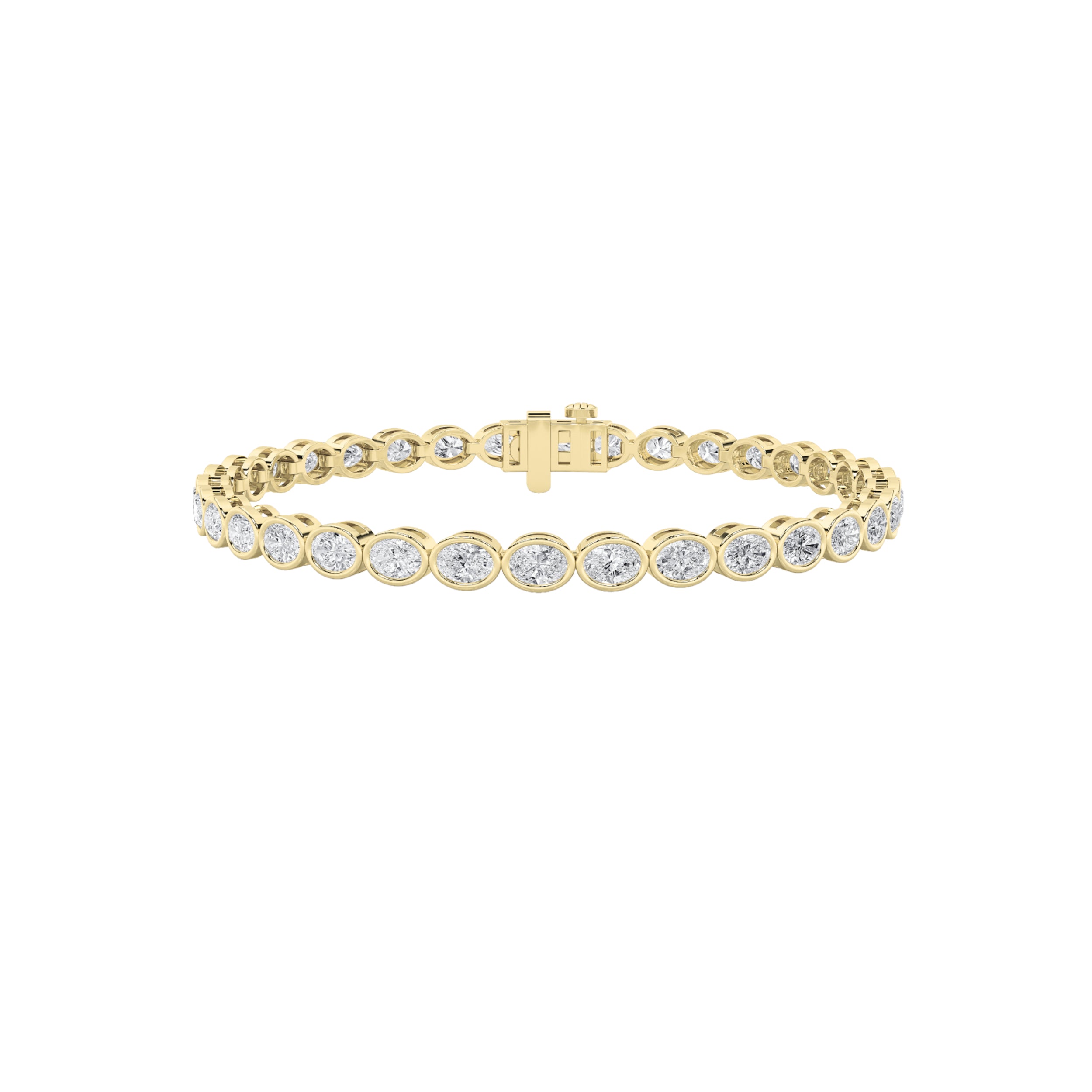 10CTW Oval Shaped Lab Grown Diamond (F/VS) East West Bezel Set Bracelet in 14K Gold