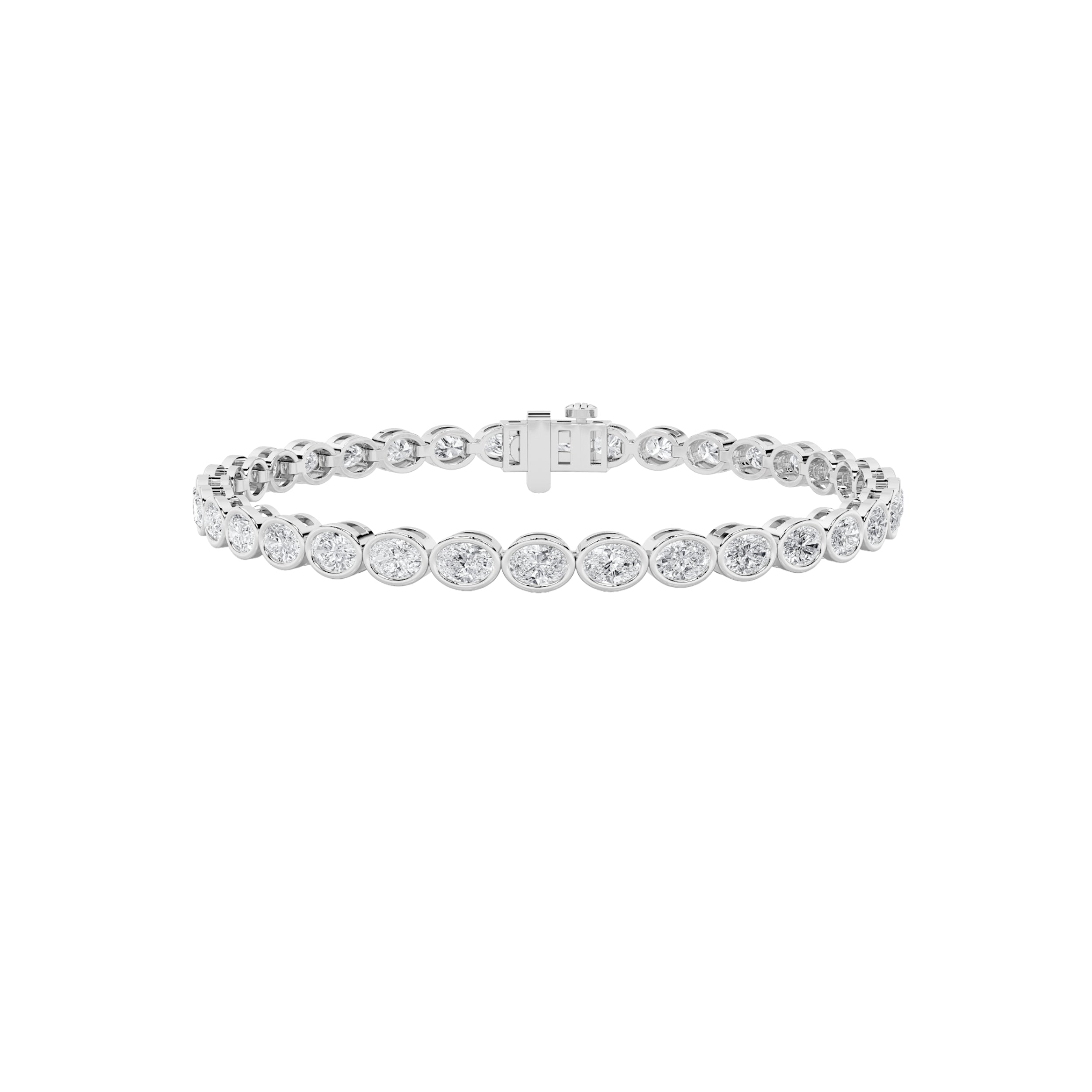 15CTW Oval Shaped Lab Grown Diamond (F/VS) East West Bezel Set Bracelet in 14K Gold