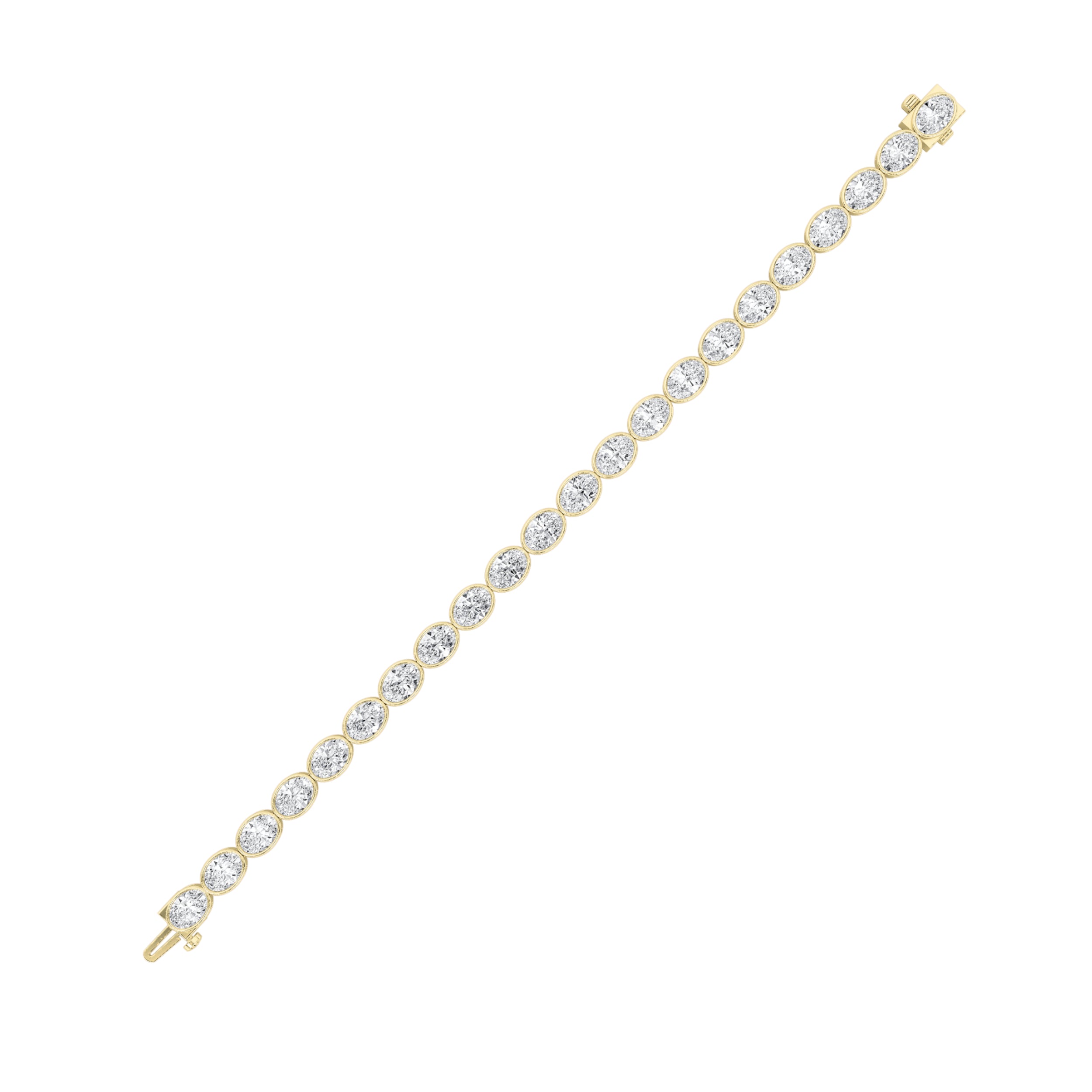 15CTW Oval Shaped Lab Grown Diamond (F/VS) East West Bezel Set Bracelet in 14K Gold