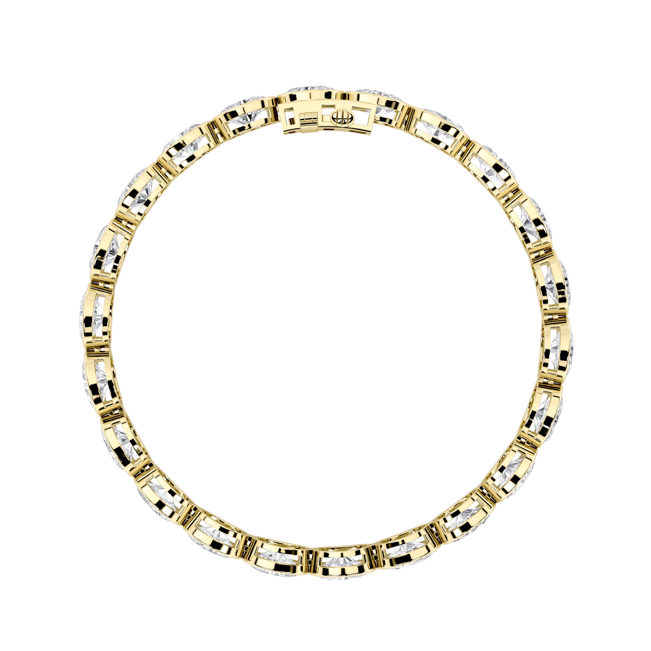 15CTW Oval Shaped Lab Grown Diamond (F/VS) East West Bezel Set Bracelet in 14K Gold