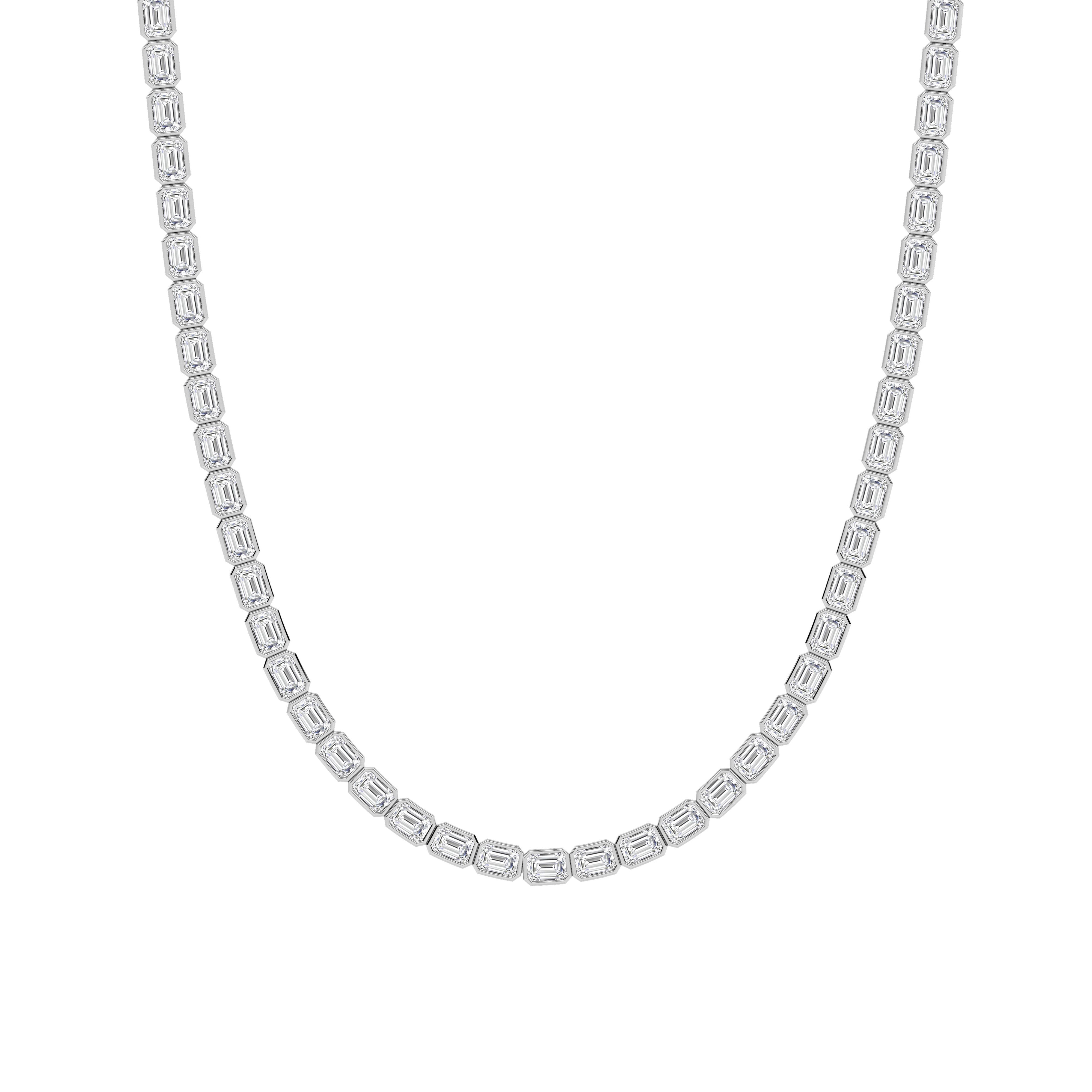 30CTW Emerald Shaped Lab Grown Diamond (F/VS ) Bezel Set Necklace in 14K Gold