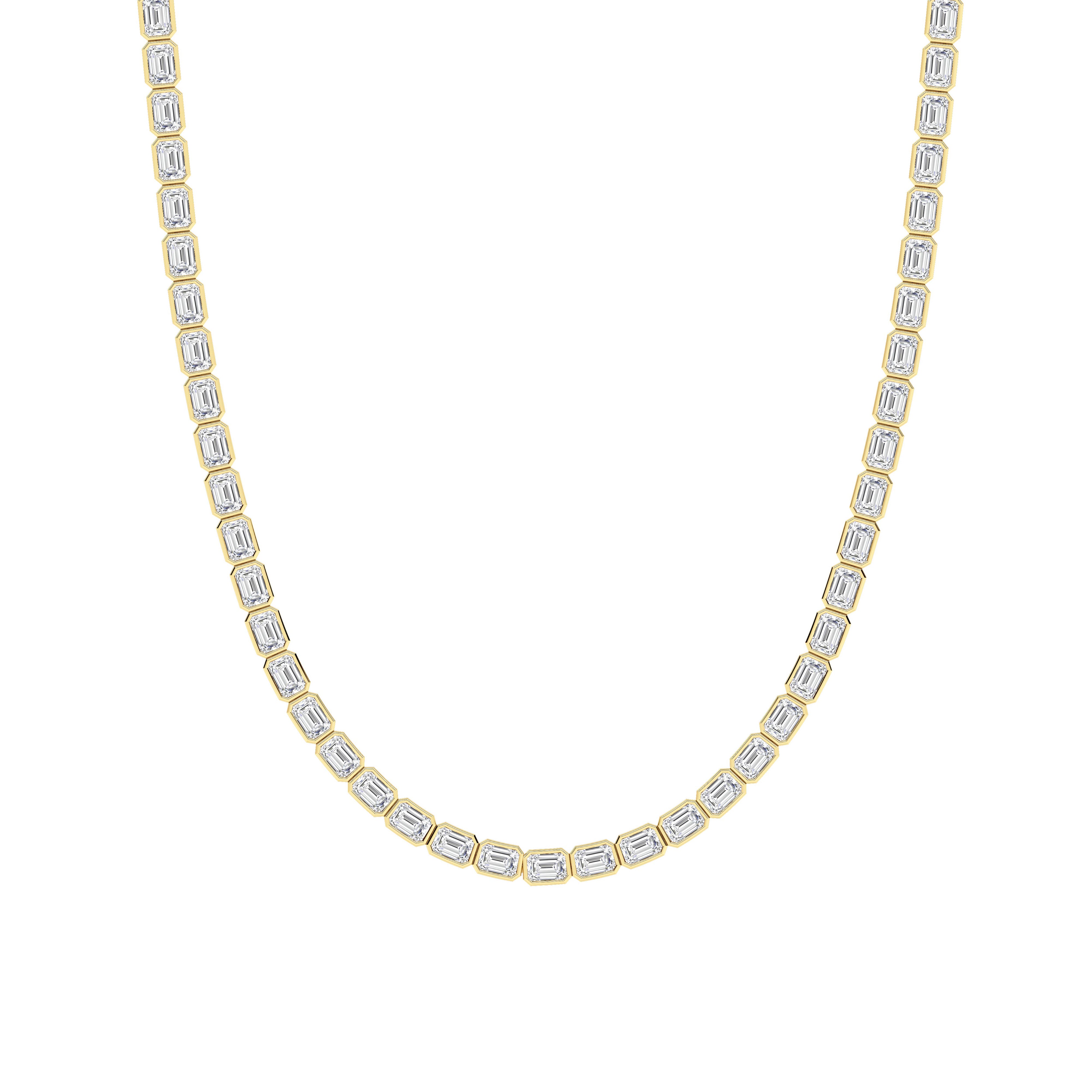 30CTW Emerald Shaped Lab Grown Diamond (F/VS ) Bezel Set Necklace in 14K Gold