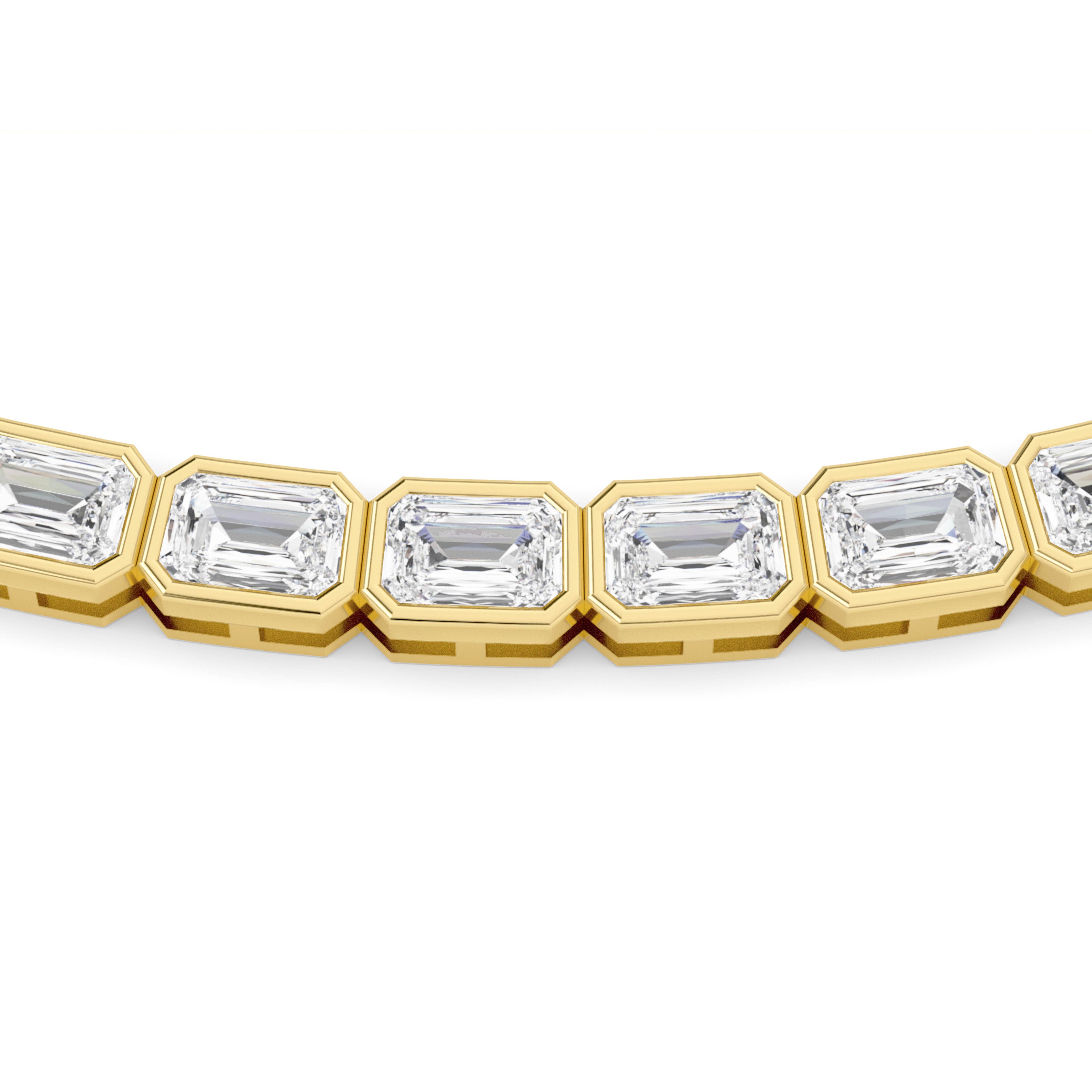 30CTW Emerald Shaped Lab Grown Diamond (F/VS ) Bezel Set Necklace in 14K Gold