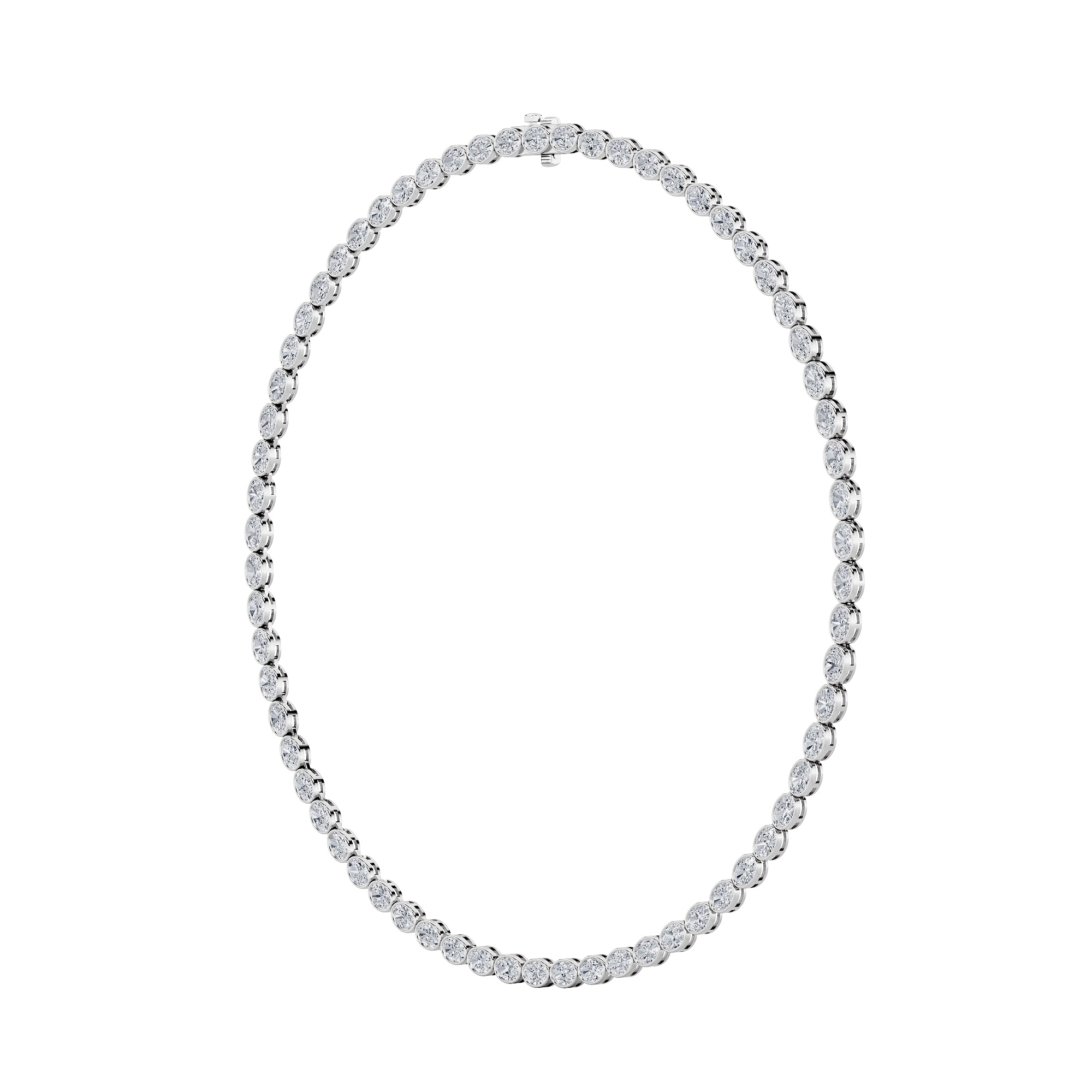 22.25CTW Oval Shaped Lab Grown Diamond (F/VS) East West Bezel Set Necklace in 14K Gold