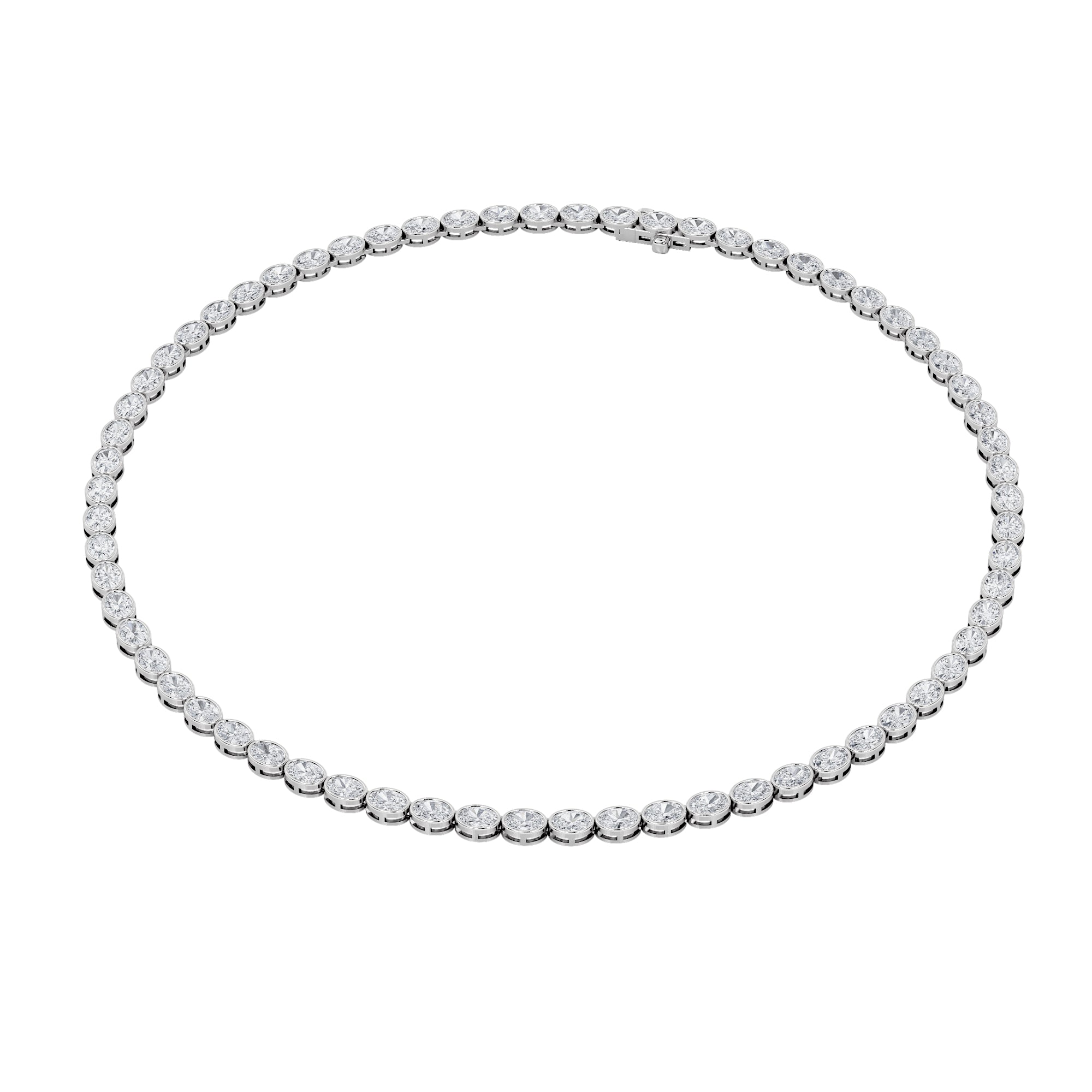 22.25CTW Oval Shaped Lab Grown Diamond (F/VS) East West Bezel Set Necklace in 14K Gold