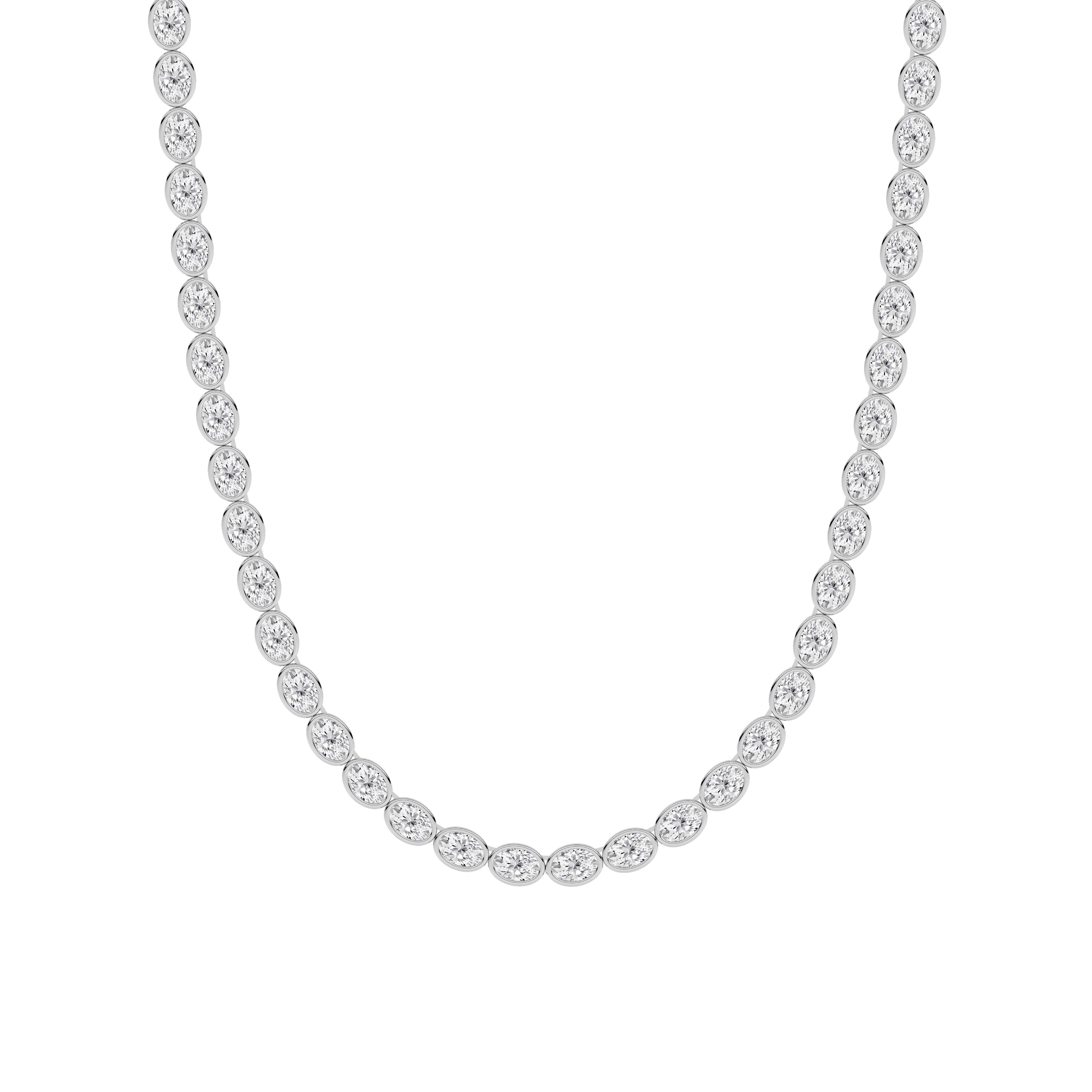 30CTW Oval Lab Grown Diamond (F/VS ) Bezel Set Necklace in 14K Gold