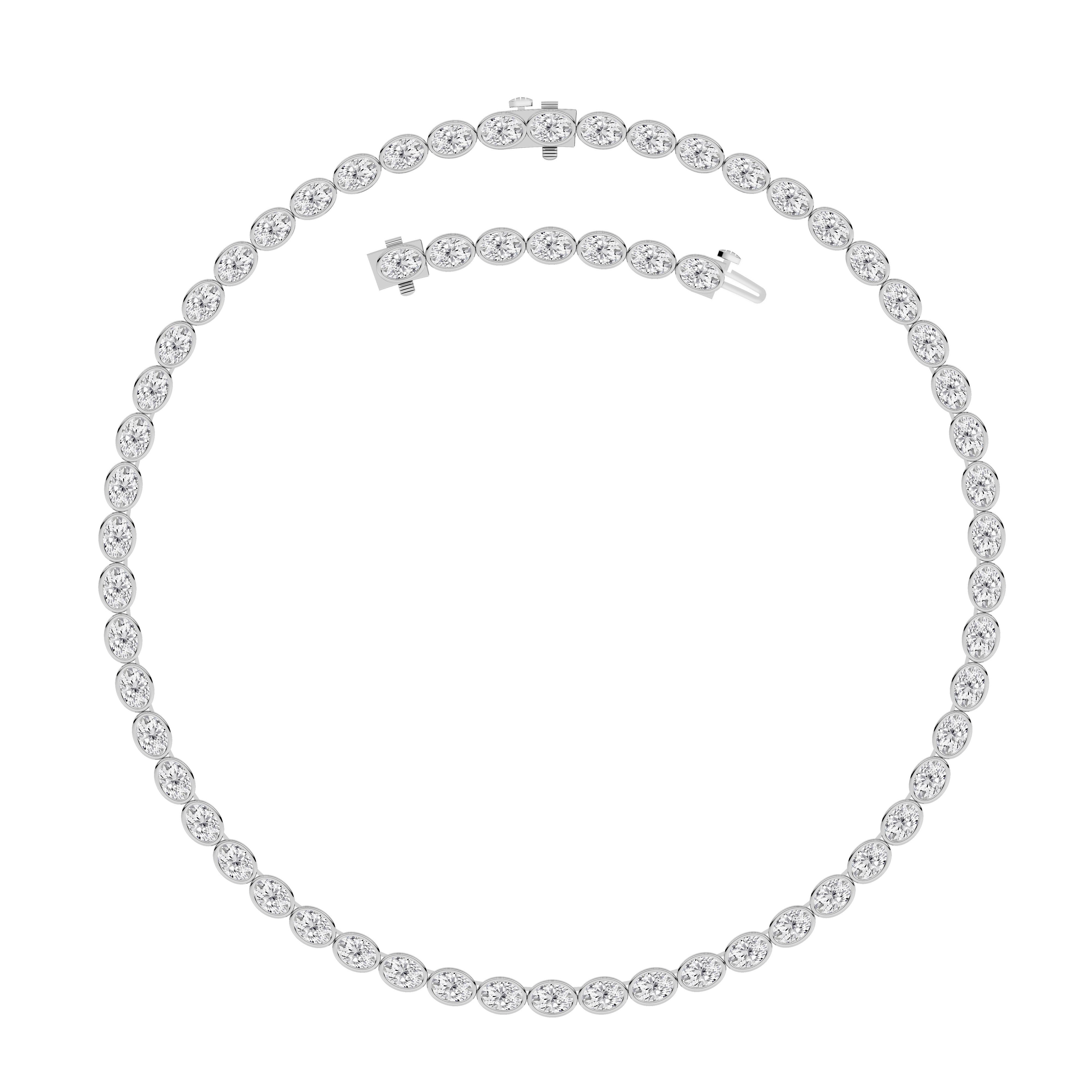 30CTW Oval Lab Grown Diamond (F/VS ) Bezel Set Necklace in 14K Gold