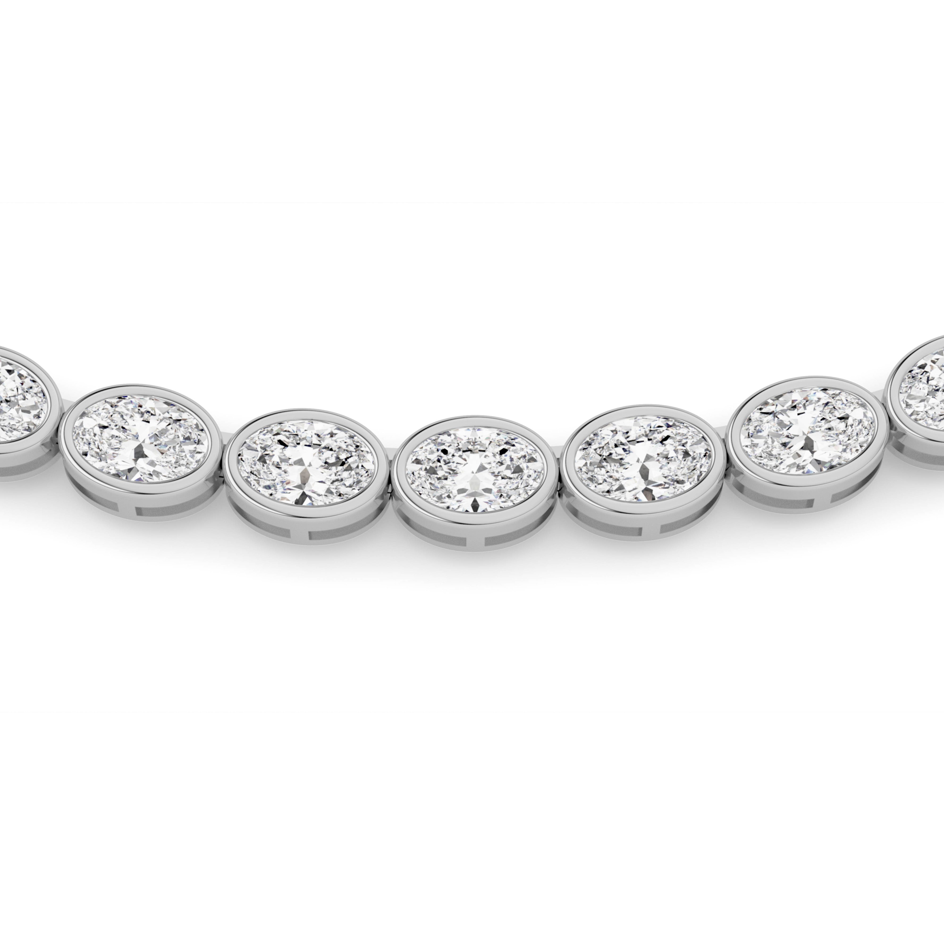 30CTW Oval Lab Grown Diamond (F/VS ) Bezel Set Necklace in 14K Gold