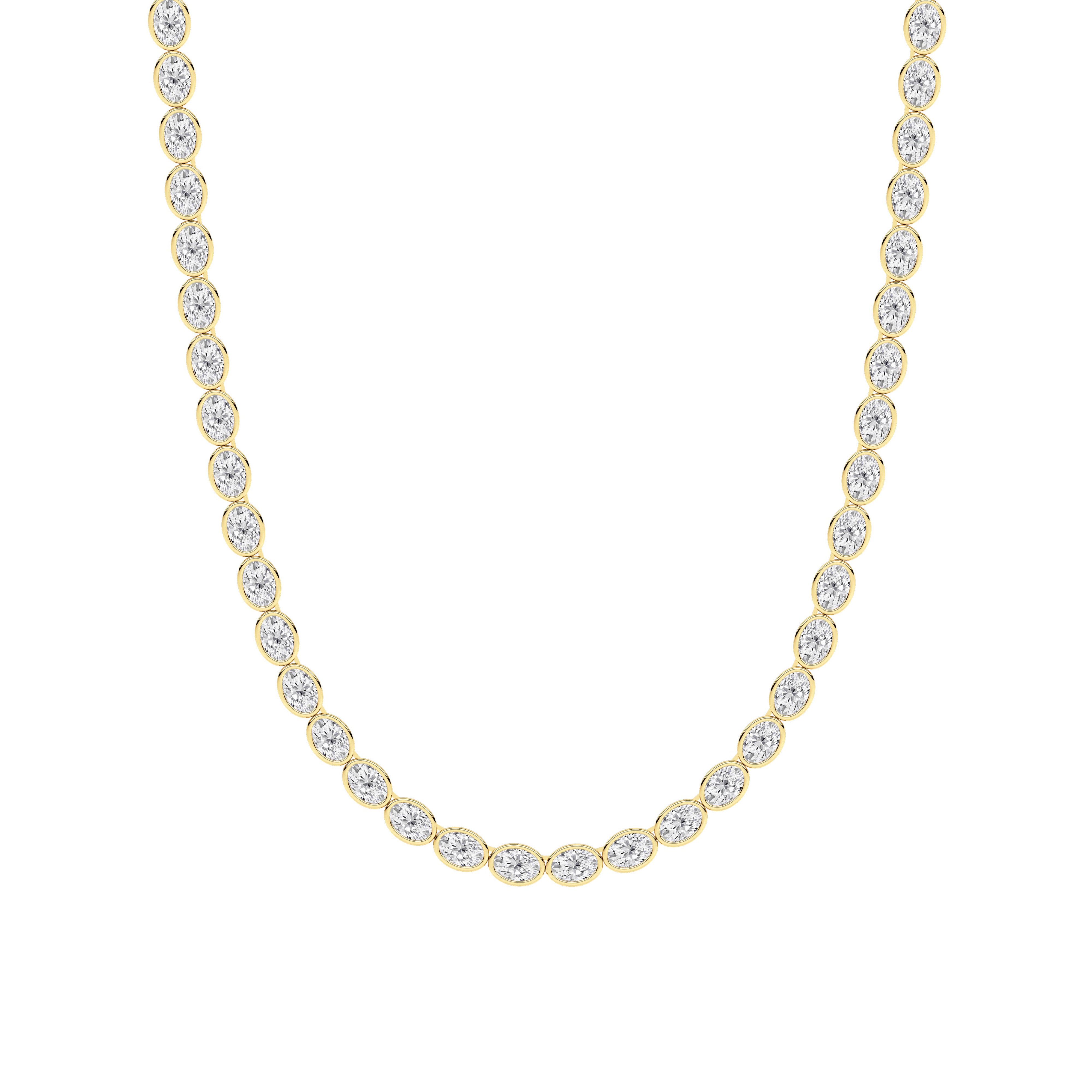 30CTW Oval Lab Grown Diamond (F/VS ) Bezel Set Necklace in 14K Gold