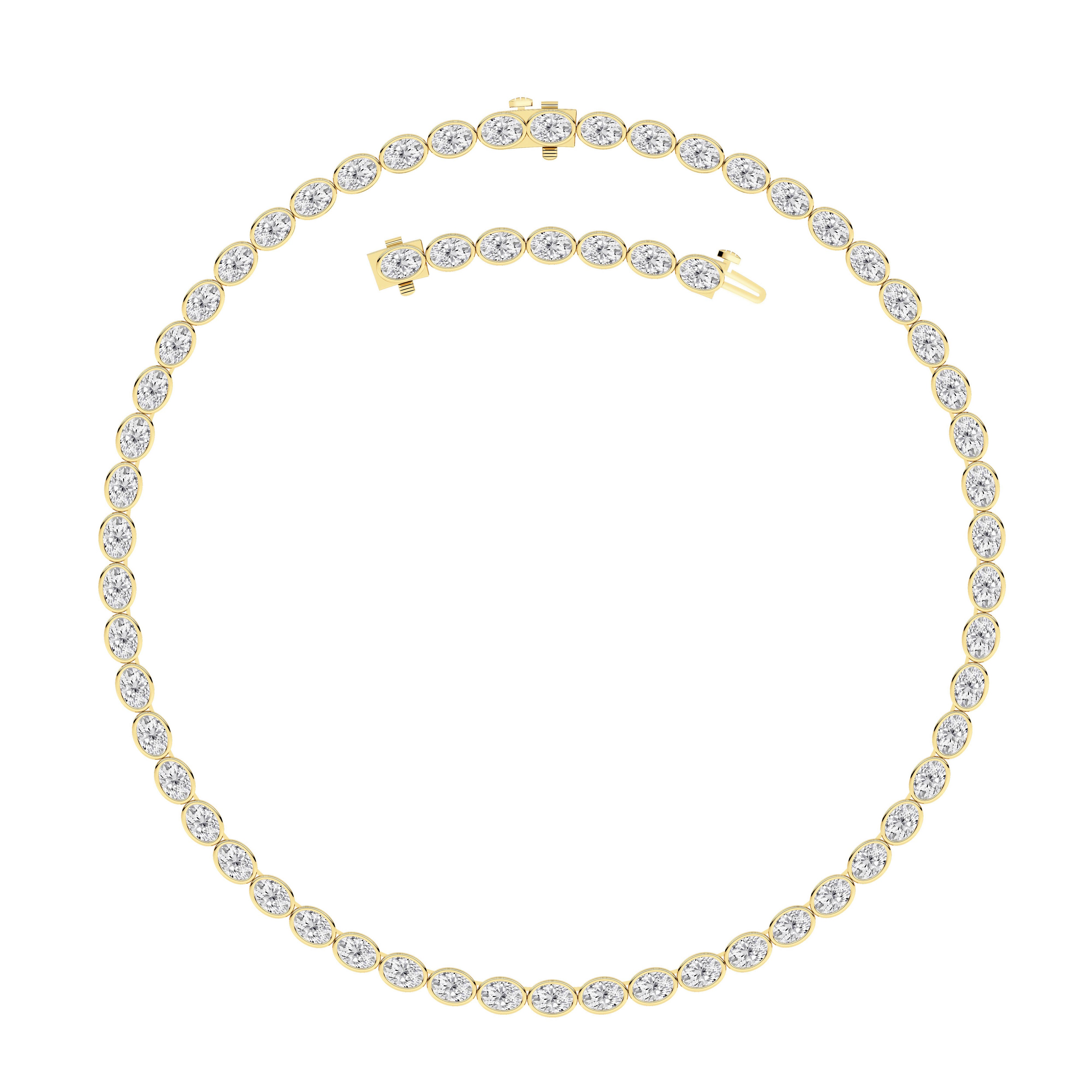 30CTW Oval Lab Grown Diamond (F/VS ) Bezel Set Necklace in 14K Gold