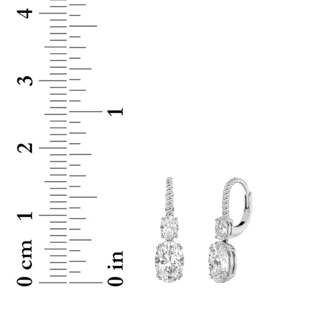 4CTW Oval Shaped Lab Grown Diamond (F/VS) Dangle Earrings in 14K Gold