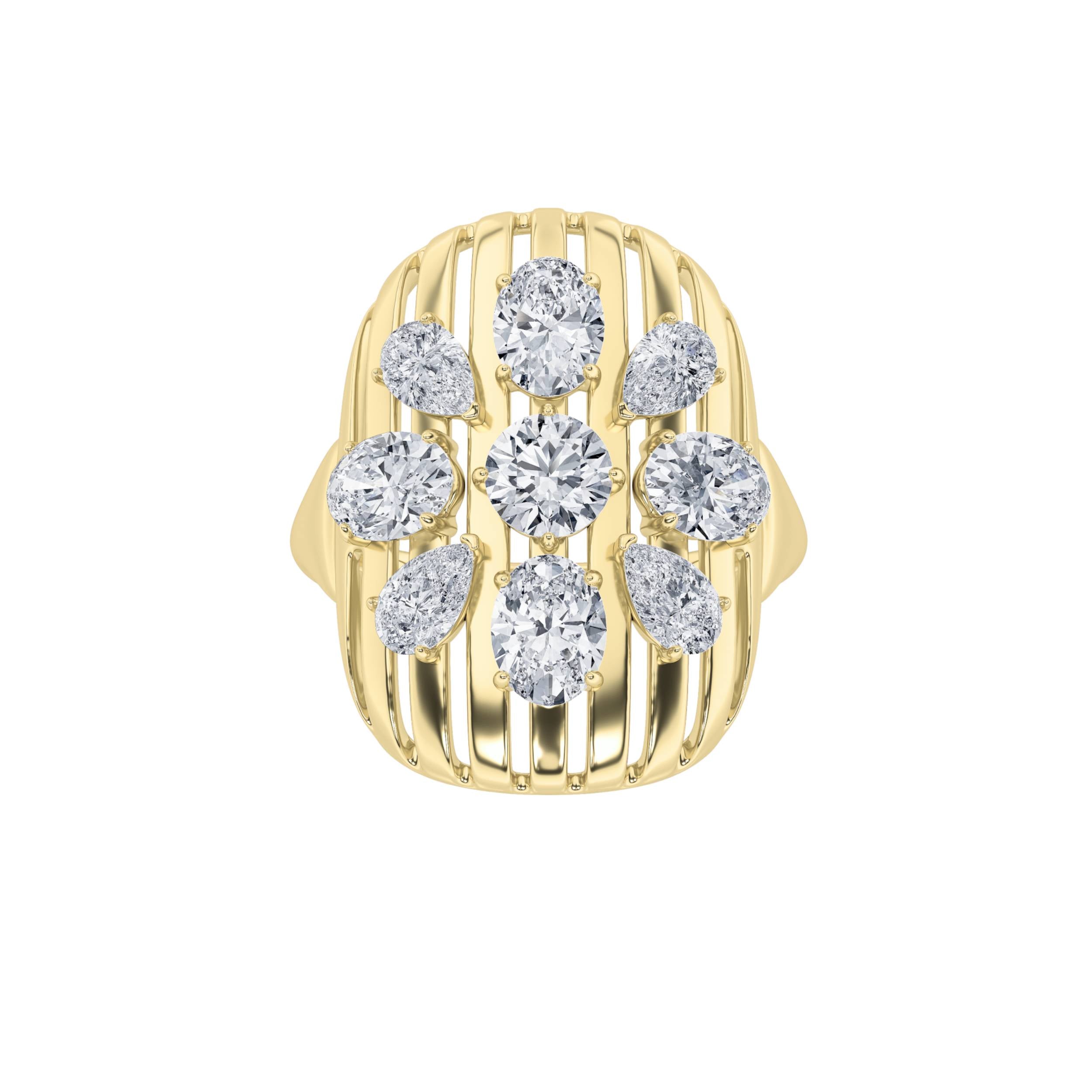 2CTW Round Shaped Lab Grown Diamond (F/VS) Fashion Ring in 14K Gold