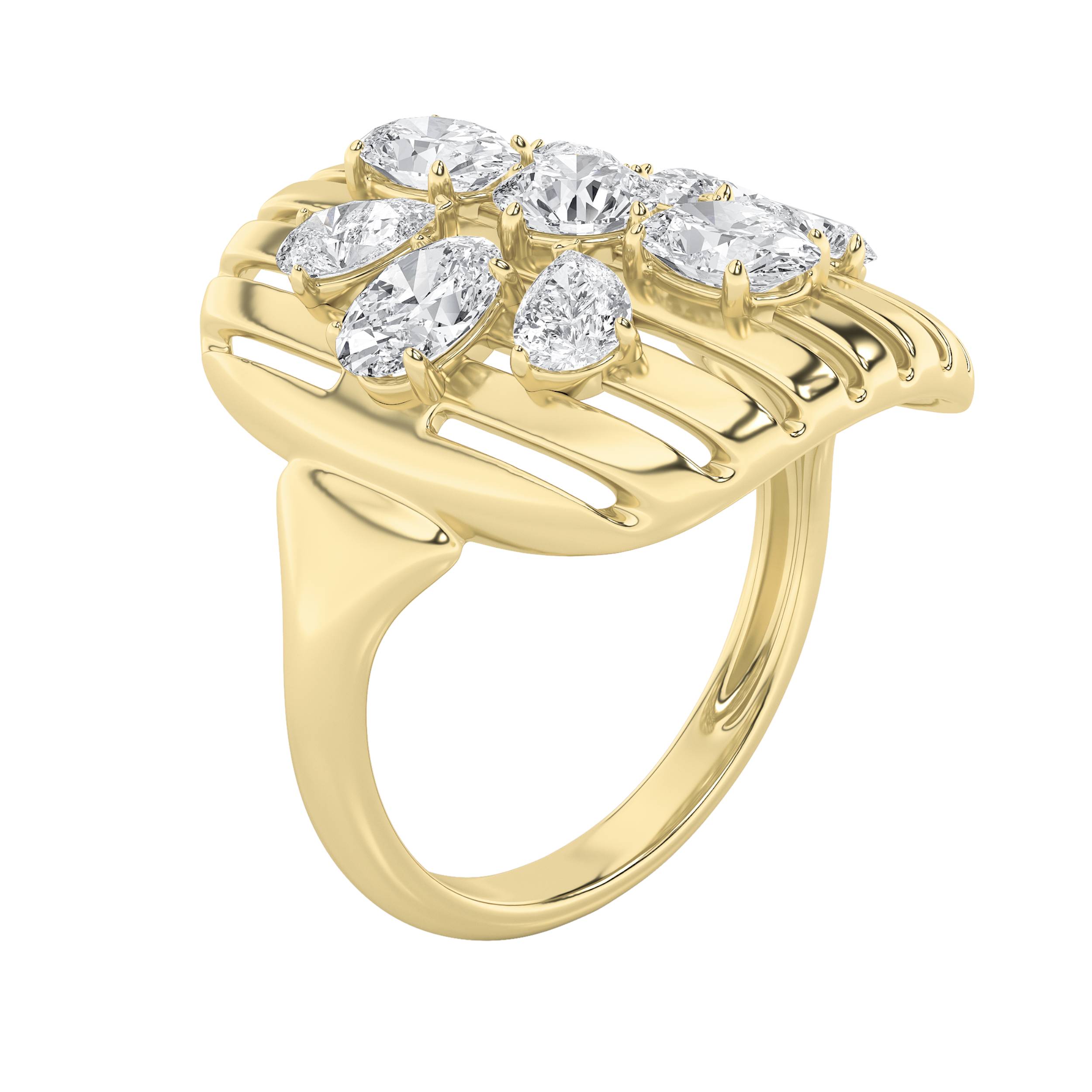 2CTW Round Shaped Lab Grown Diamond (F/VS) Fashion Ring in 14K Gold